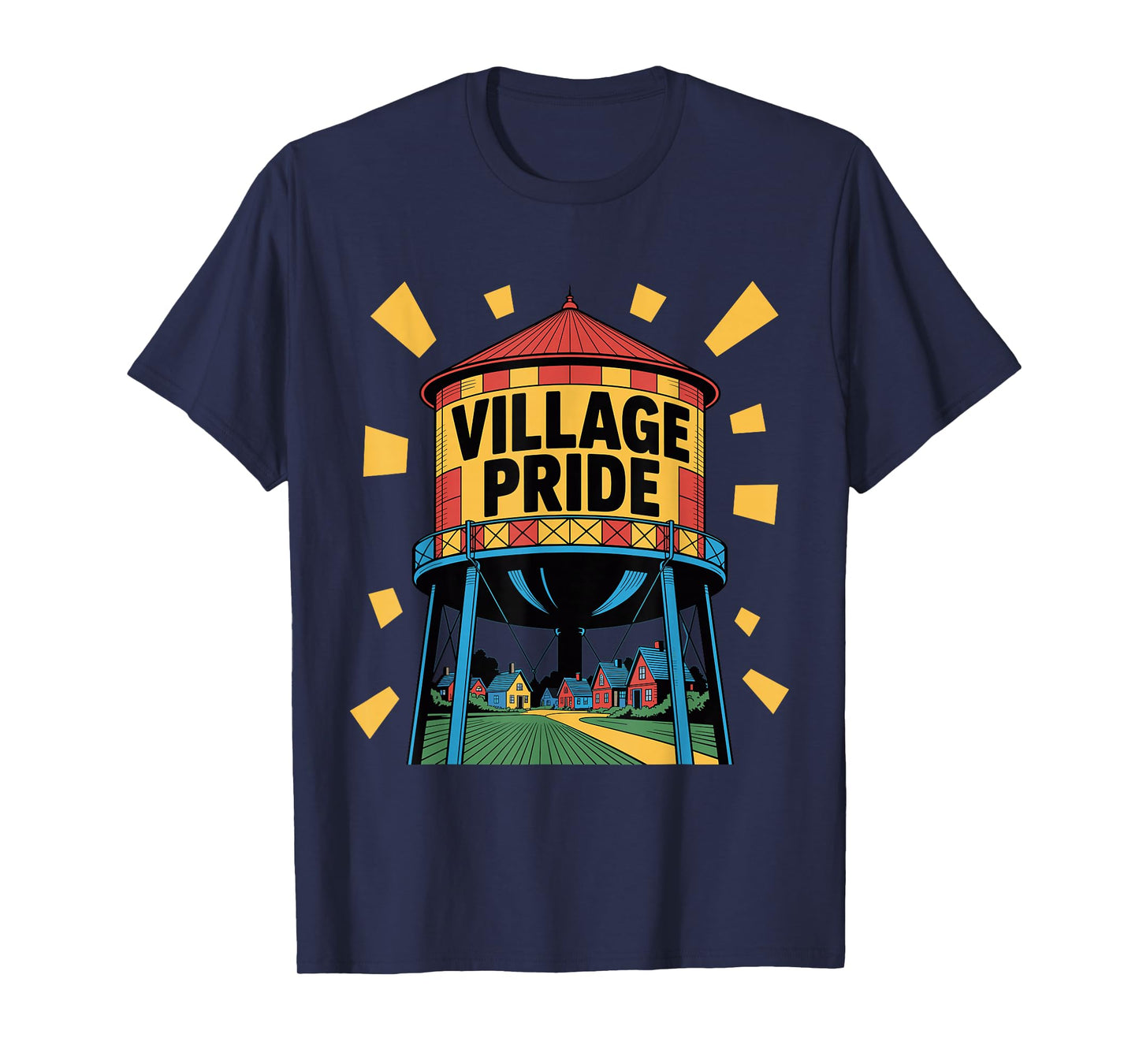 Pop Art Water Tower Colorful Village Design T-Shirt