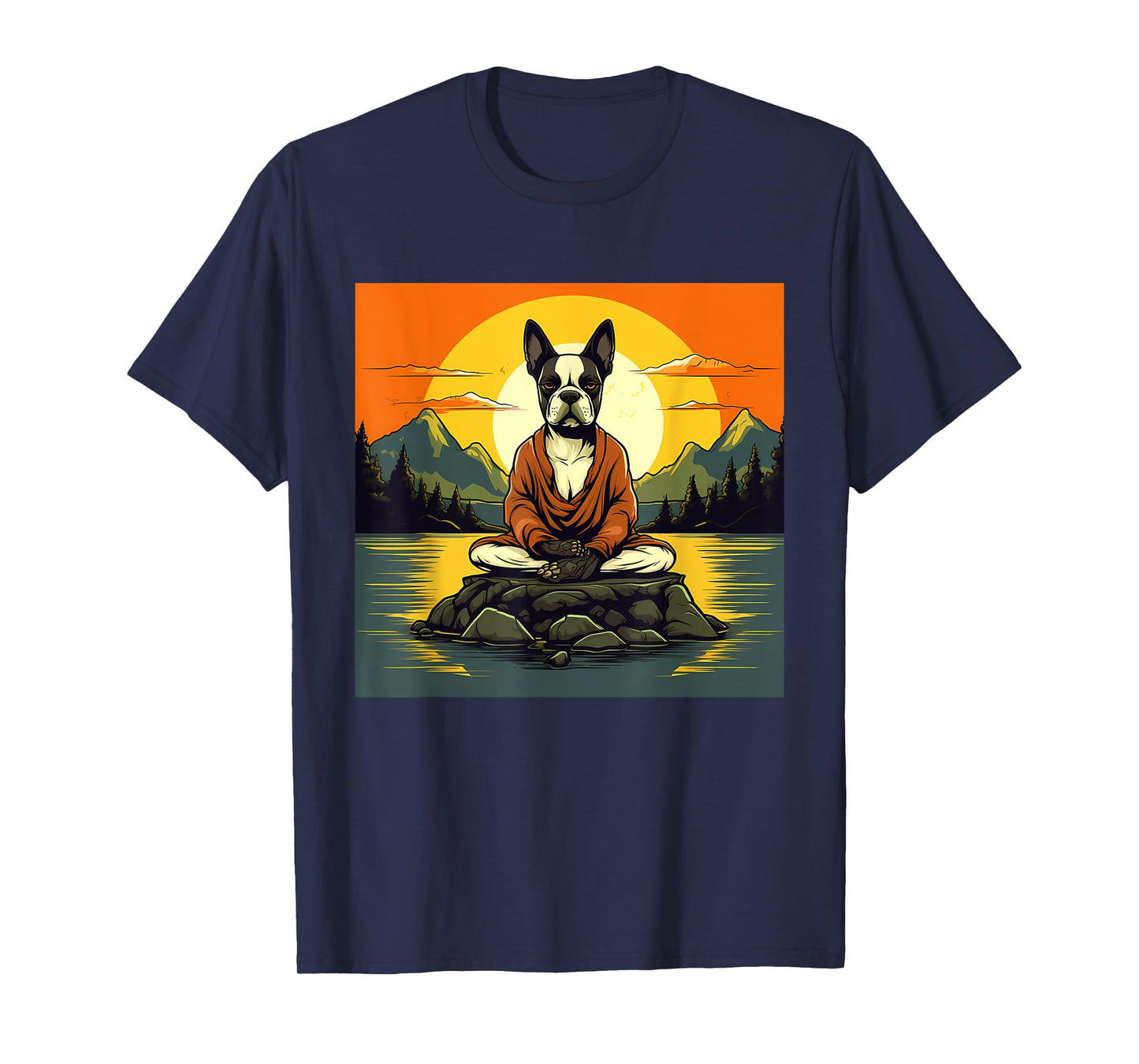 Boston Terrier Dog Meditation Yoga Men Women Kids T-Shirt