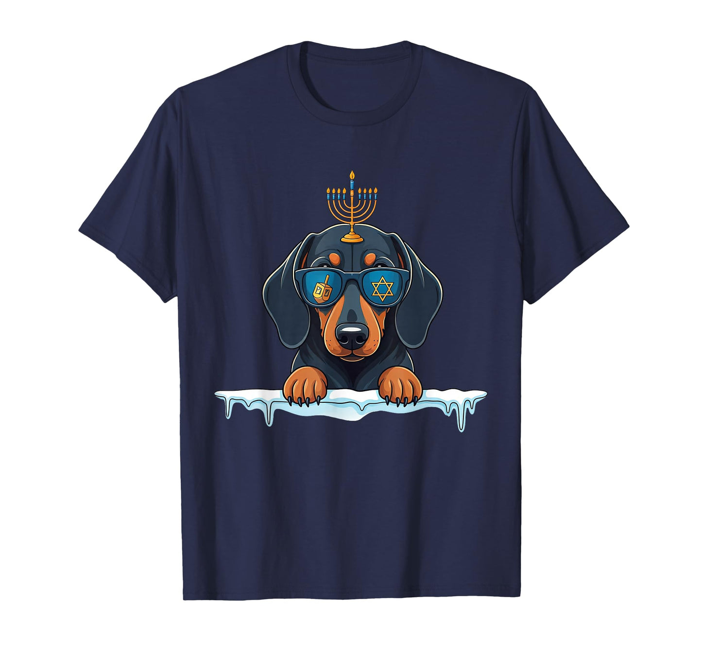 Dachshund Menorah Dreidel Jewish Hanukkah Womens Mens Kids T-Shirt