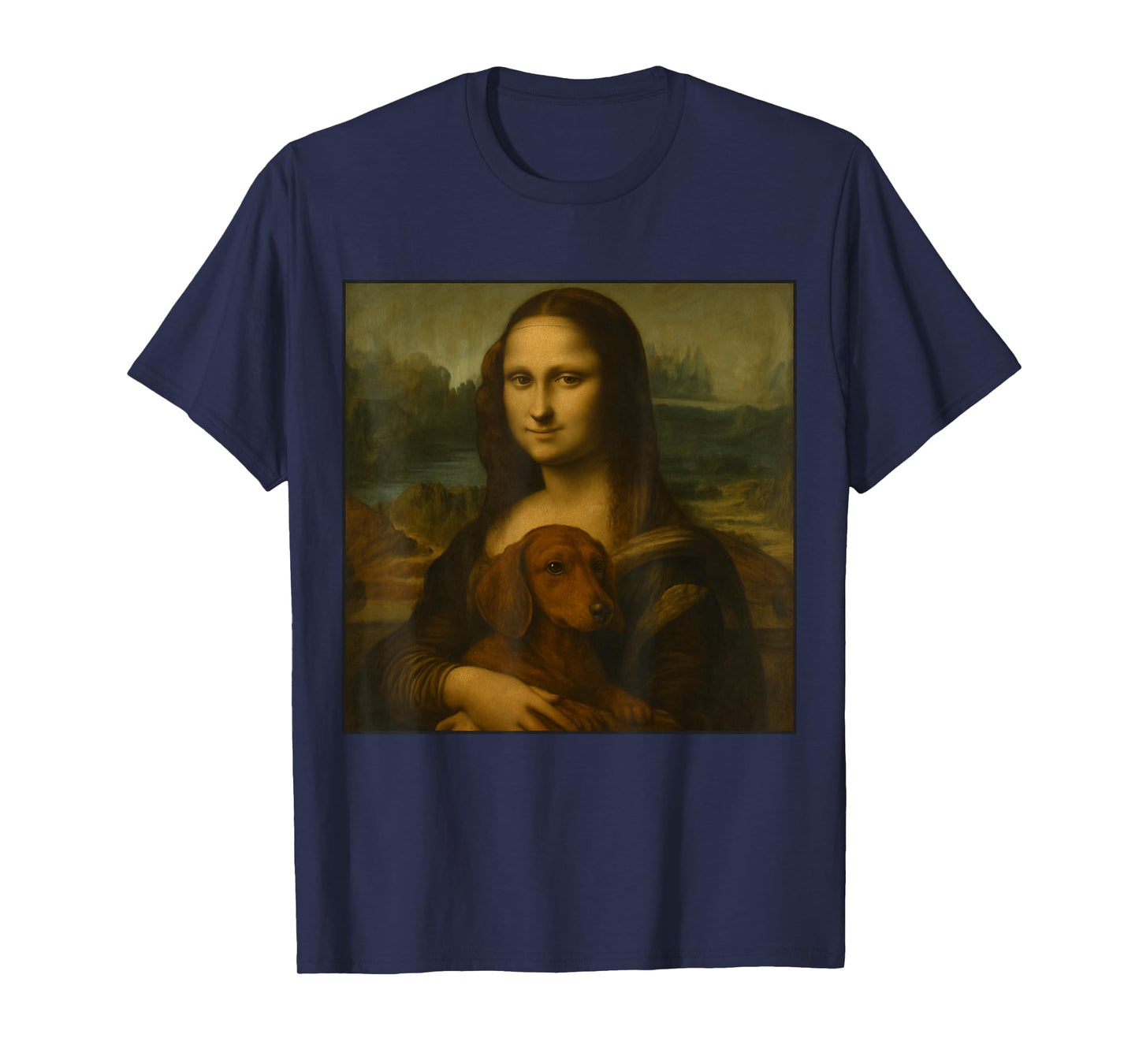 Mona Lisa Holding Dachshund Funny Dog Lover Art Wiener Dog T-Shirt for Men Women Kids