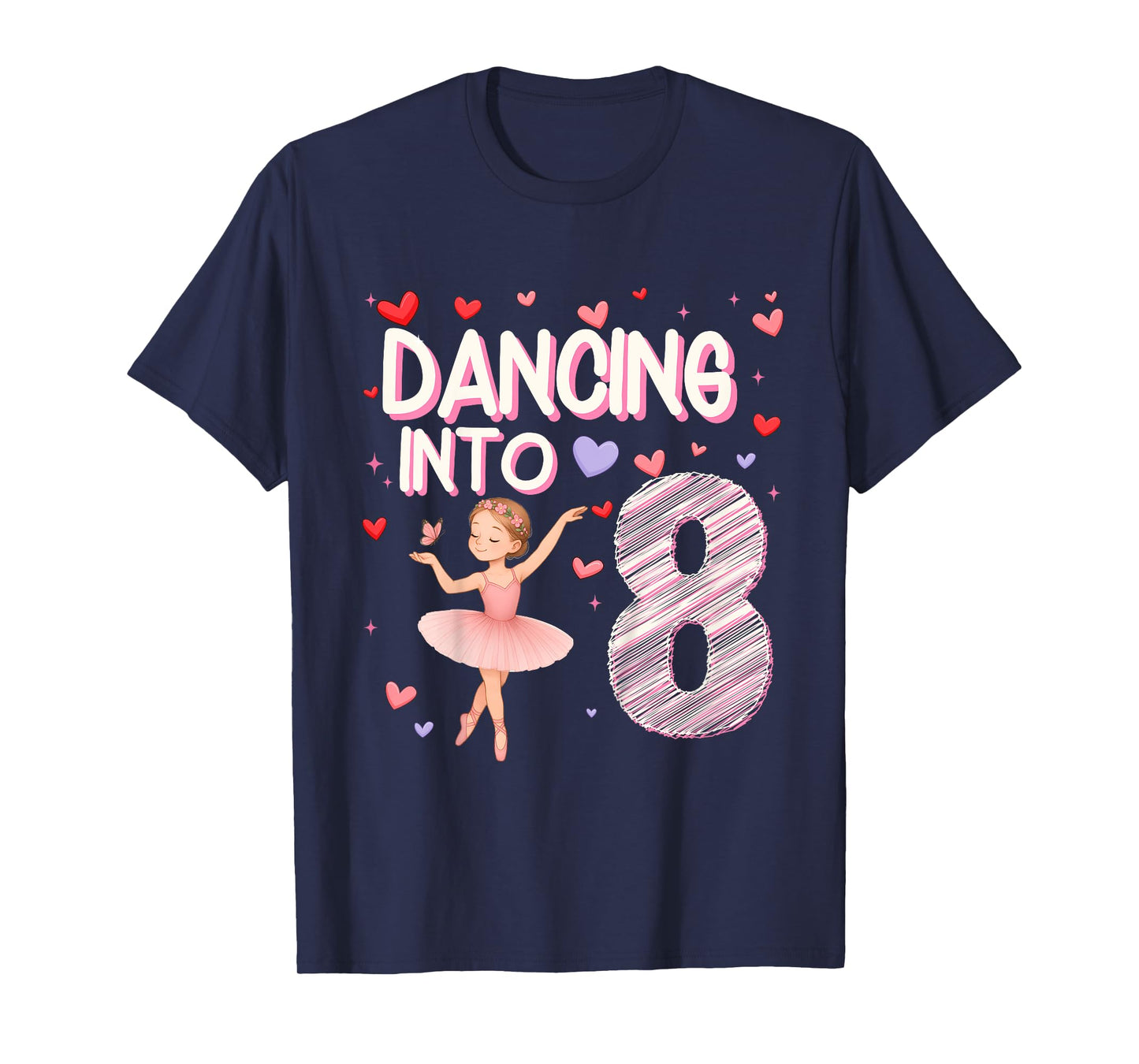 Kids Dancing Into 8 Years Old 8th Birthday Ballerina Girl Party T-Shirt