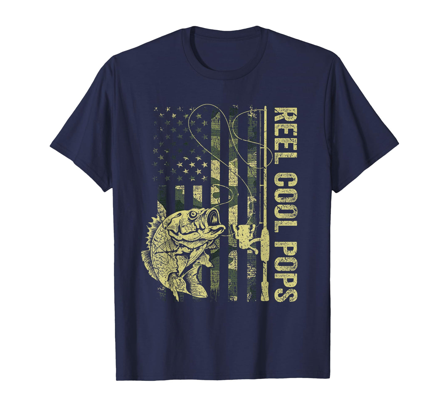 Reel Cool Pops Camouflage American Flag Fathers Day T-Shirt