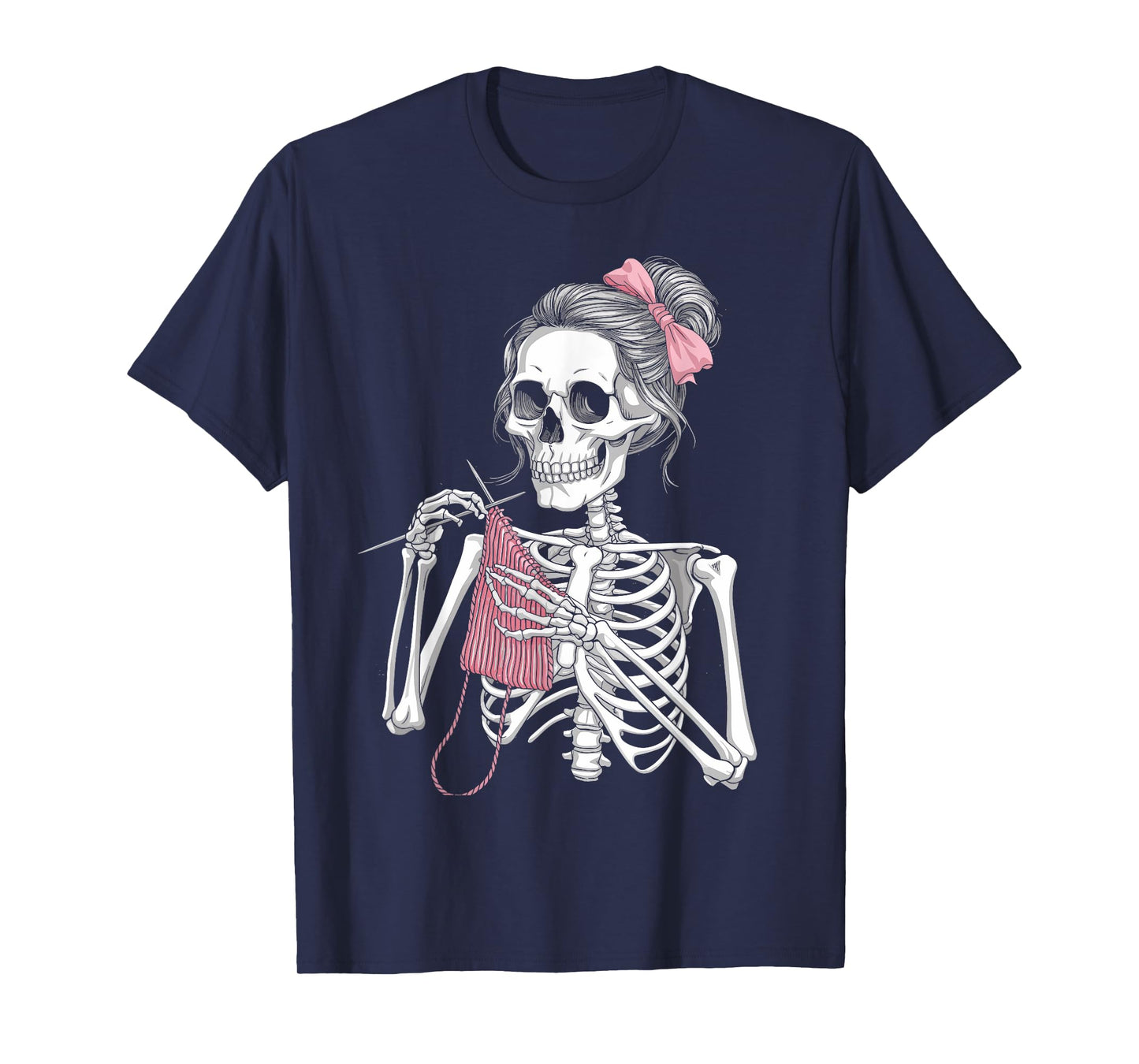 Skeleton Messy Bun Crochet Knitting Lovers Spooky Halloween T-Shirt