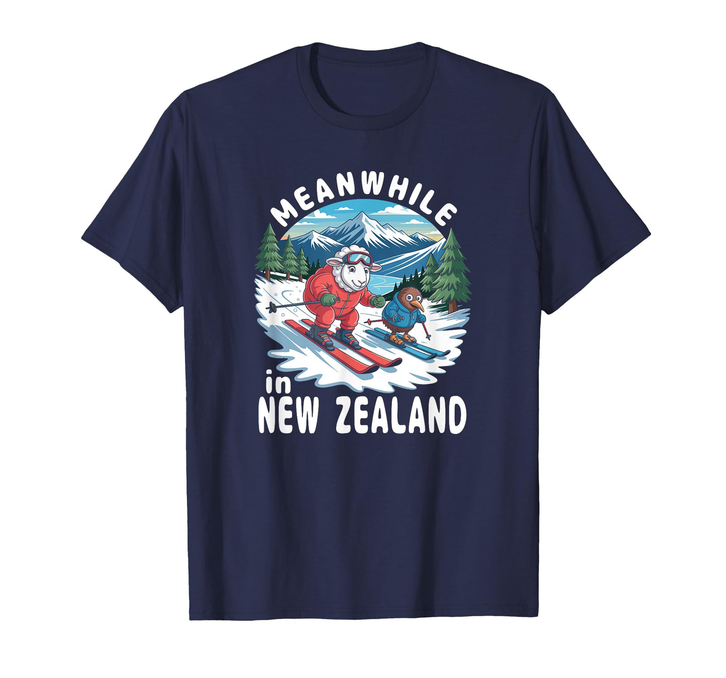 Meanwhile in New Zealand Kiwi Sheep Skiing Winter Souvenir T-Shirt