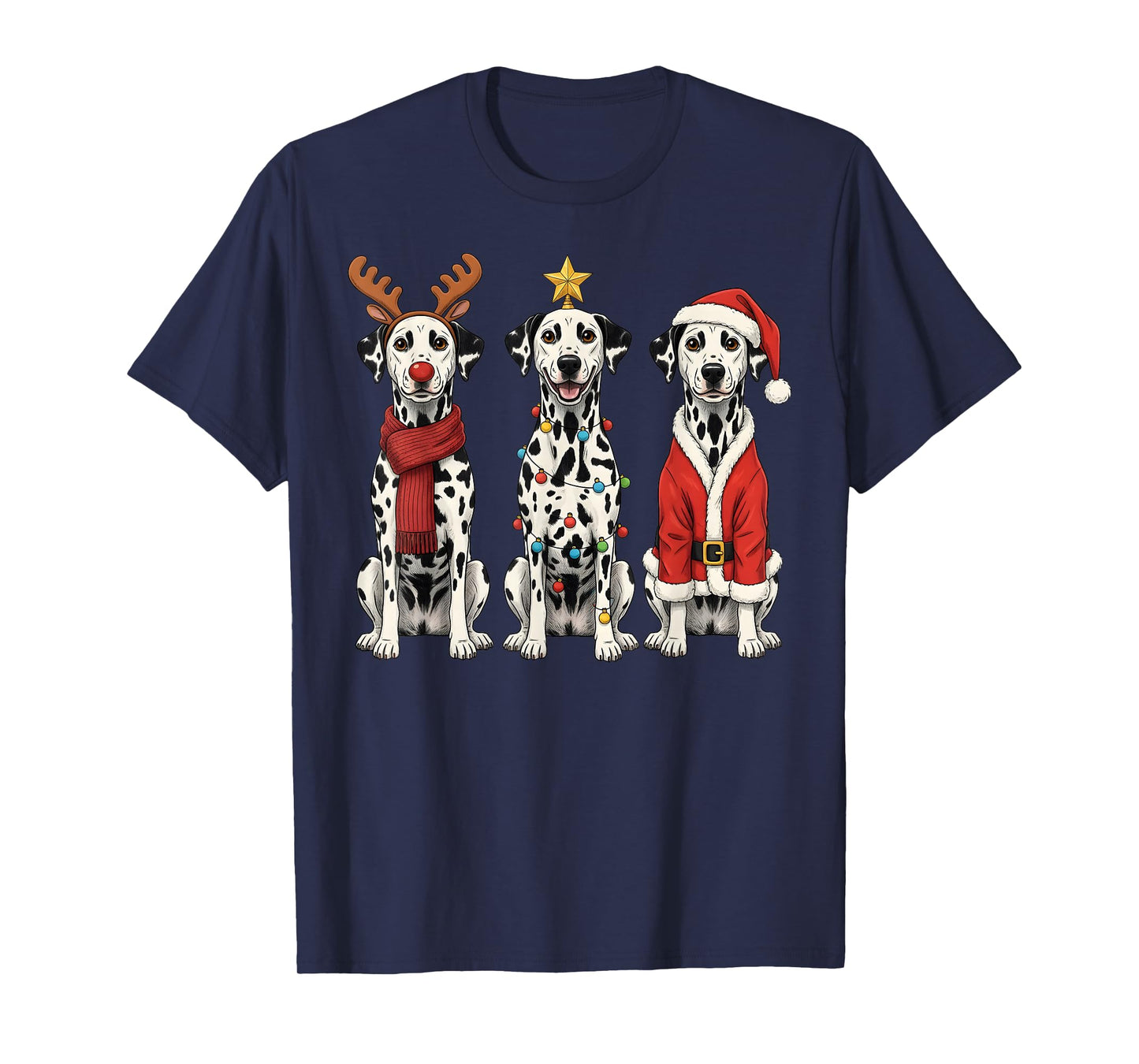 Retro Christmas Dalmatian Santa Reindeer Dog Lover T-Shirt