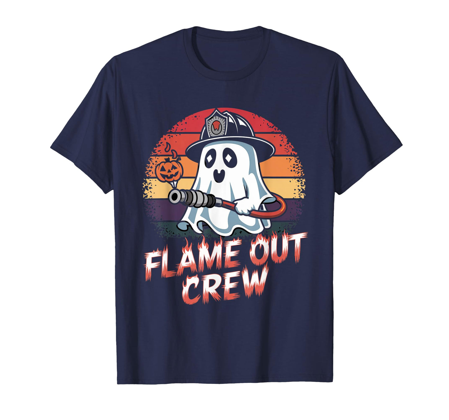 Flame Out Crew Ghost Firefighter Halloween Retro Tee T-Shirt