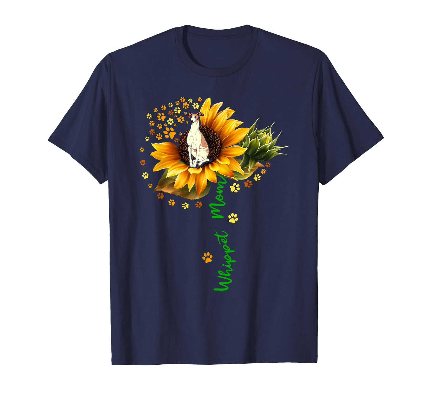 Whippet Mom Funny Whippet On Sunflower Dog Paws Flower T-Shirt