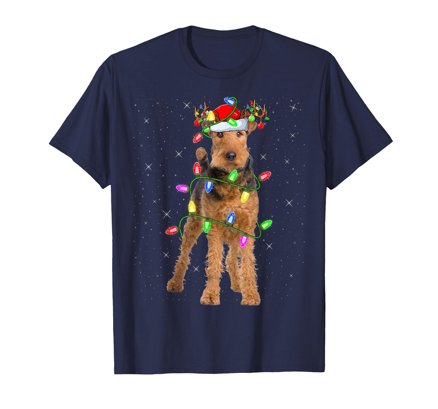 Xmas Holiday Lighting Santa Airedale Terrier Christmas T-Shirt