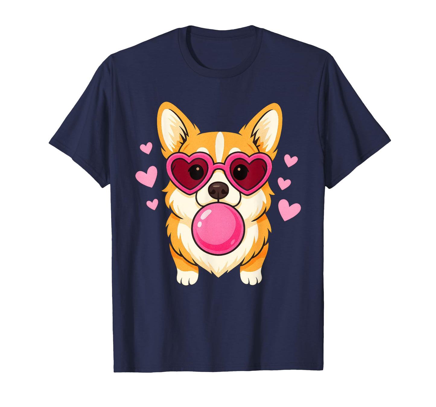 Corgi Dog Blowing Pink Bubble Gum Cute Hearts T-Shirt