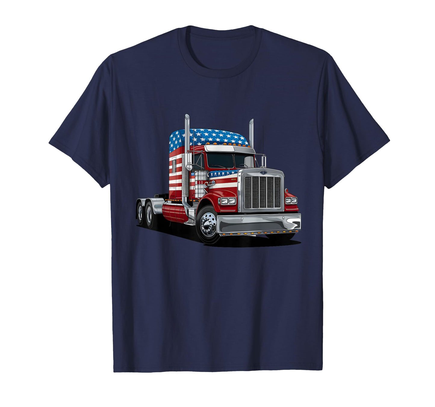 US American Flag Semi Truck Driver Trucker 4th Of July Women Kids Men T-Shirt