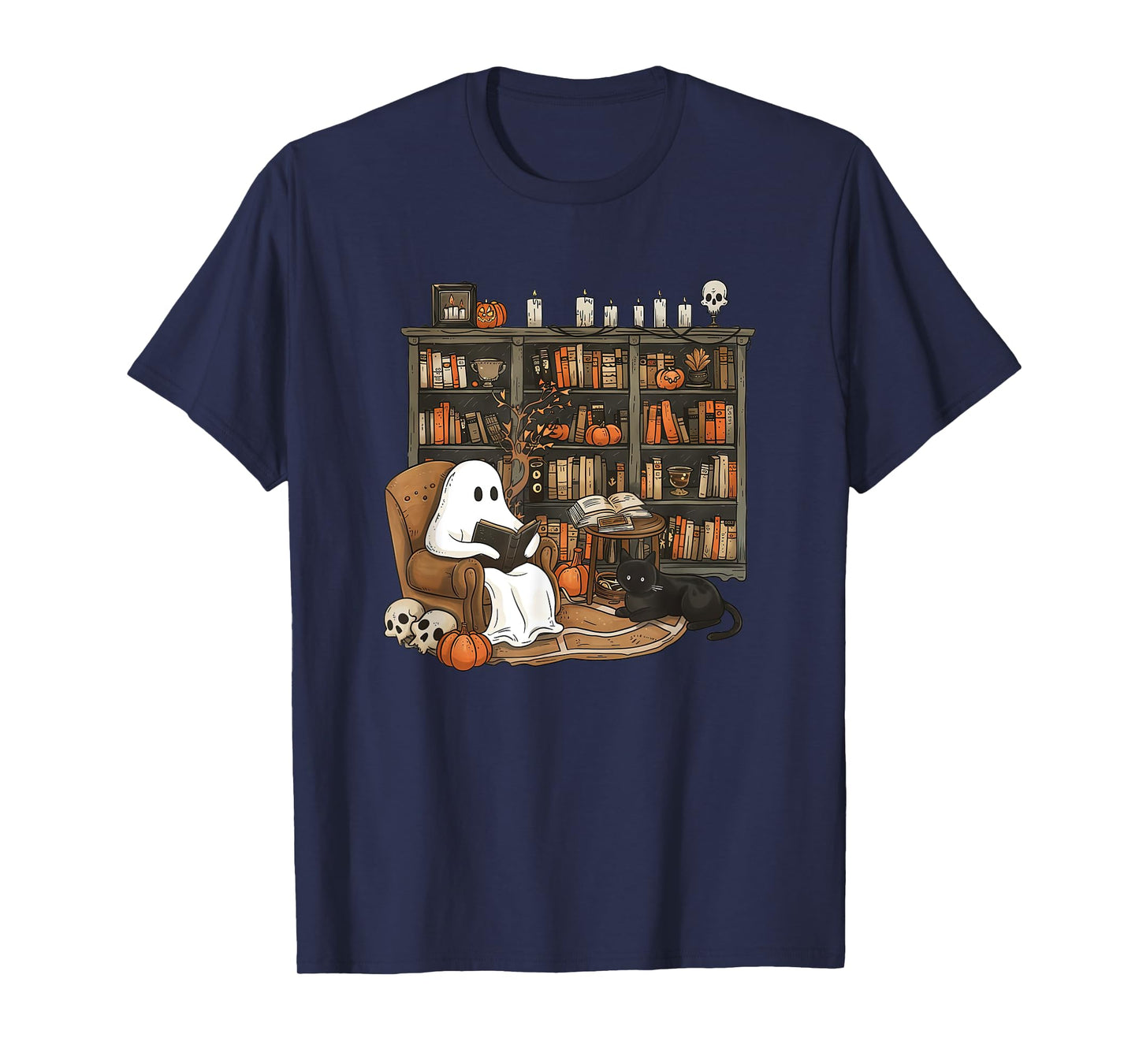 Spooky Library Ghost Reading Book T-Shirt