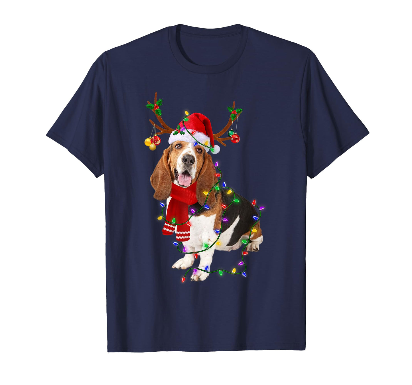Basset Hound Christmas Lights Xmas Matching Family Dog Lover T-Shirt for Men Women Kids