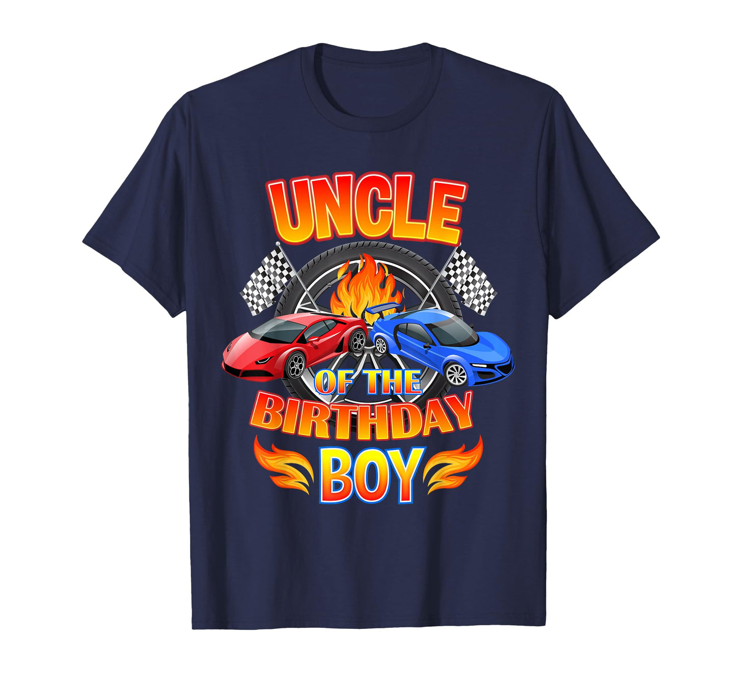 Uncle of The Birthday Boy Fire Race Supercar Party Black T-Shirt
