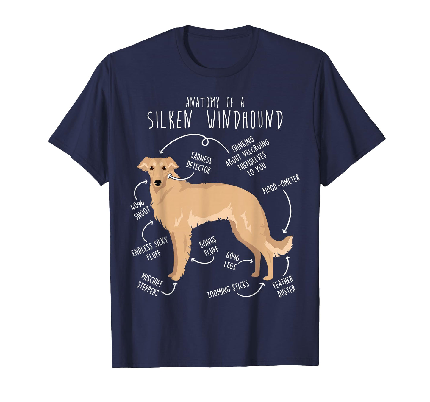 Silken Windhound Anatomy, Funny Cute Pet Lover Fawn Cream T-Shirt
