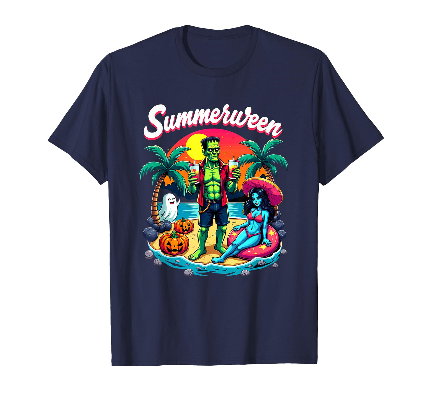 Summerween Summer Halloween Zombie Frankenstein Boo Ghost T-Shirt