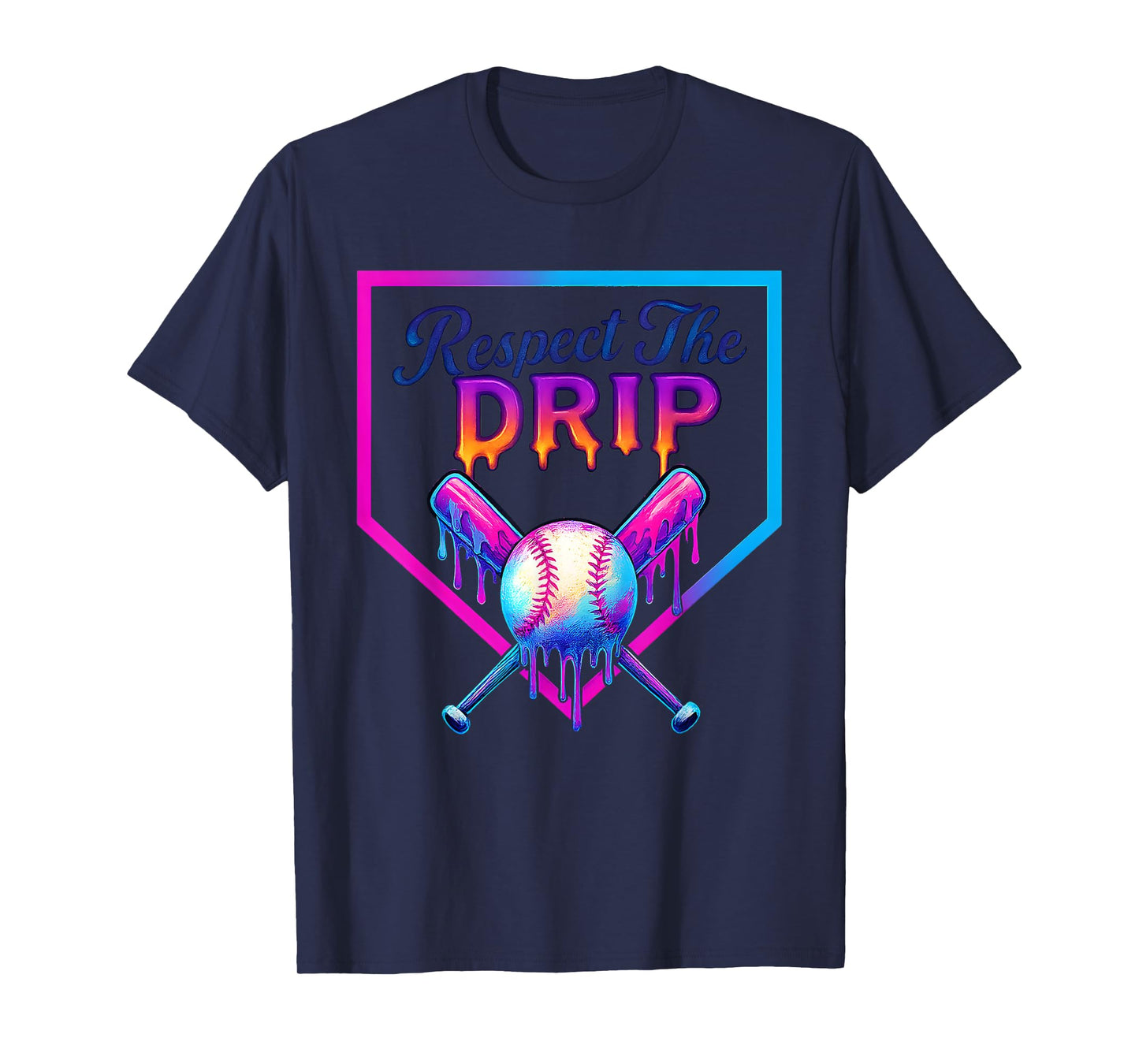 Baseball Home Plate Respect The Drip Ice Cream Drip T-Shirt