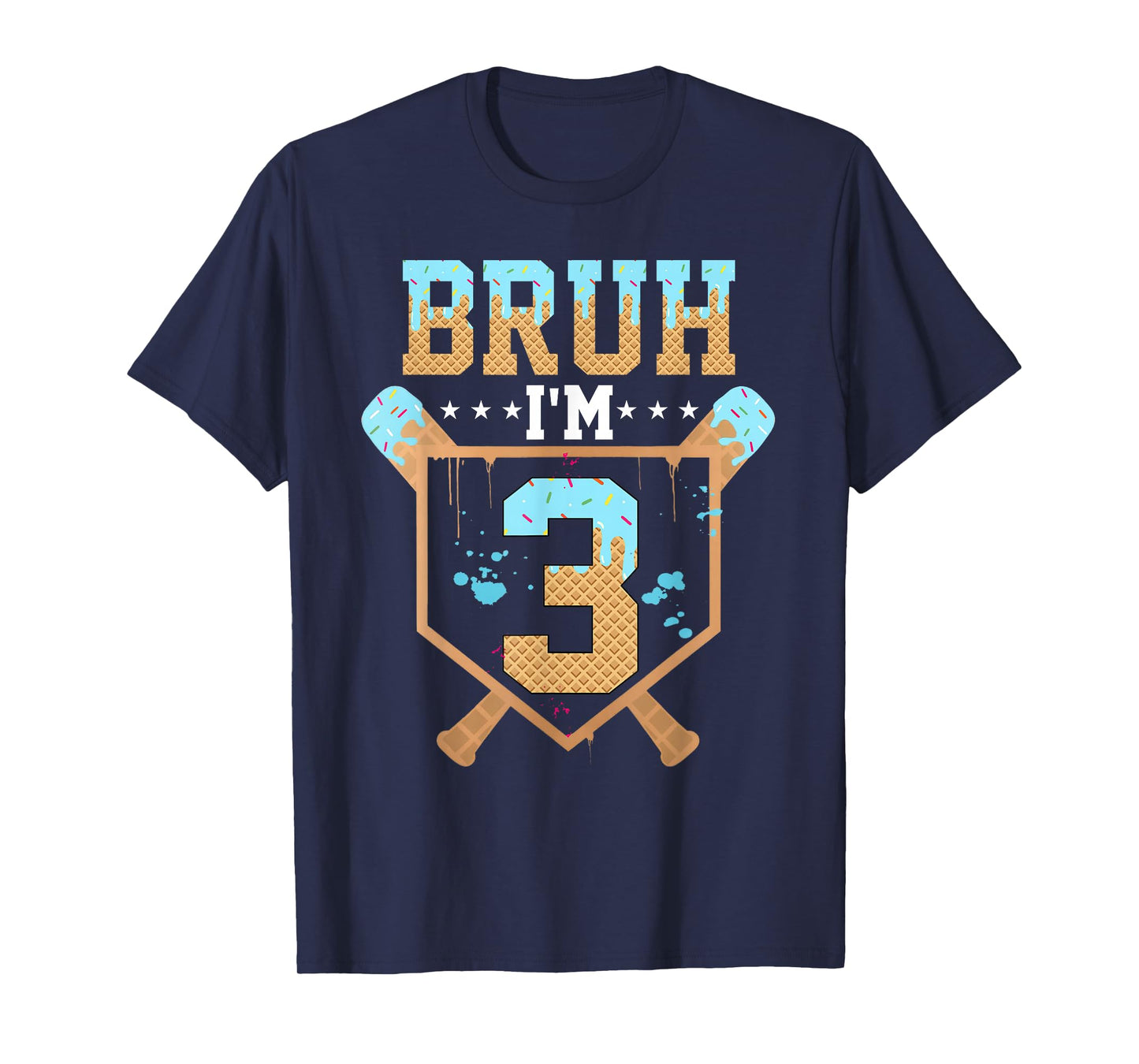 Bruh 3rd Birthday Boy Baseball Ice Cream Drip 3 Year Old Boy T-Shirt