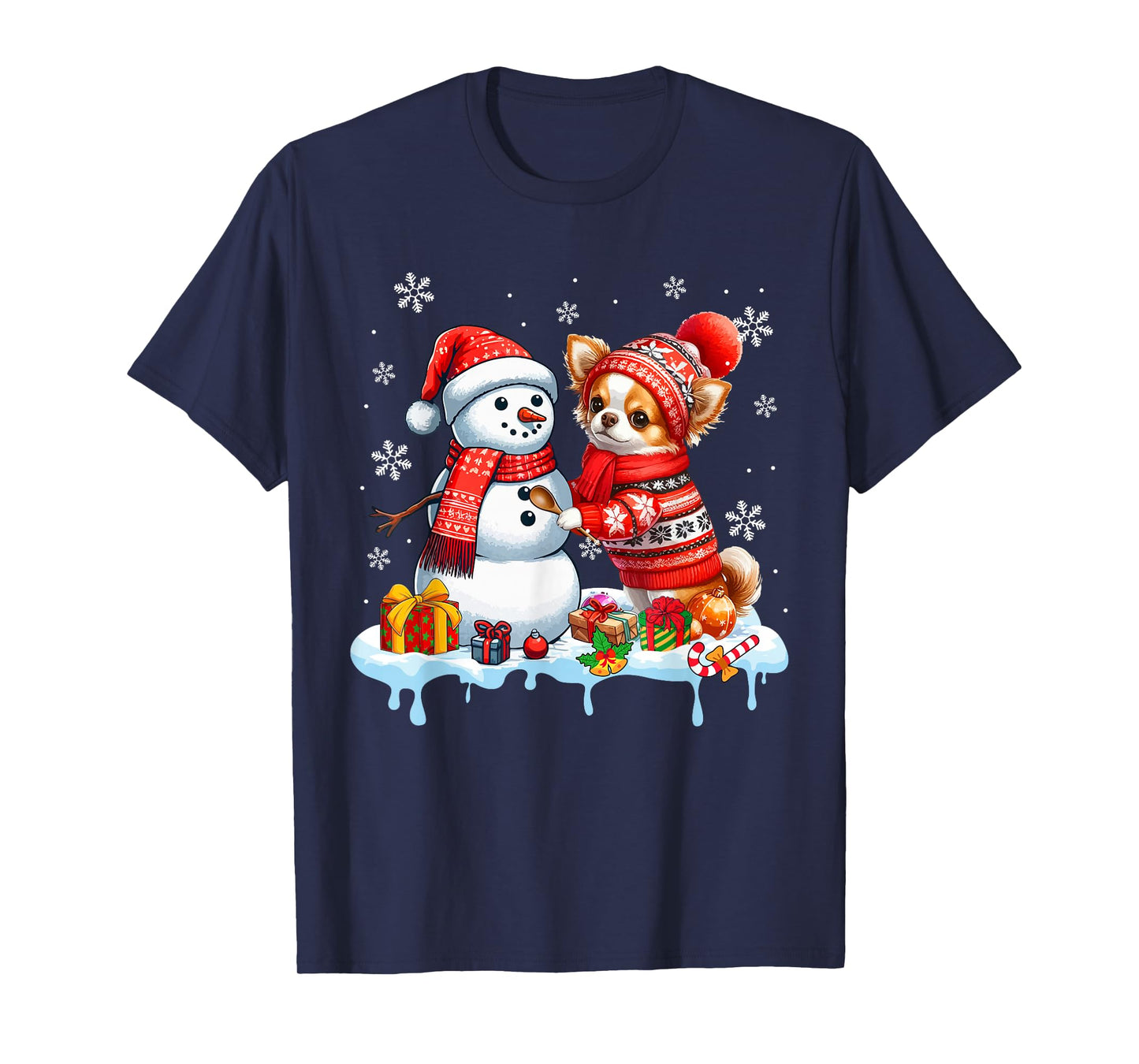 Santa Chihuahua Builds Snowman Christmas Dog Owner Kids T-Shirt