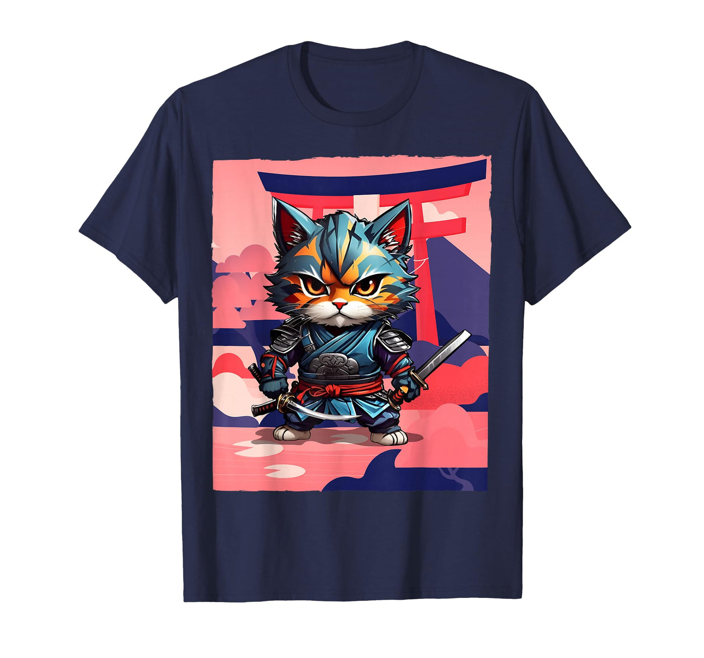 Japanese Ninja Art and Japan Samurai Cat T-Shirt