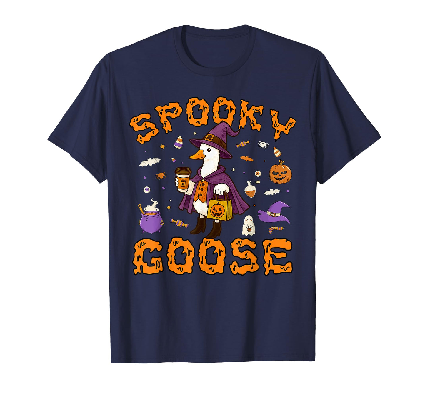 Spooky Goose Funny Coffee Halloween Witch Women Girls Kids T-Shirt
