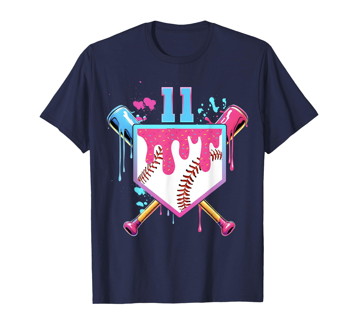 Baseball 11 Year Old Ice Cream Drip 11th Birthday Number 11 T-Shirt