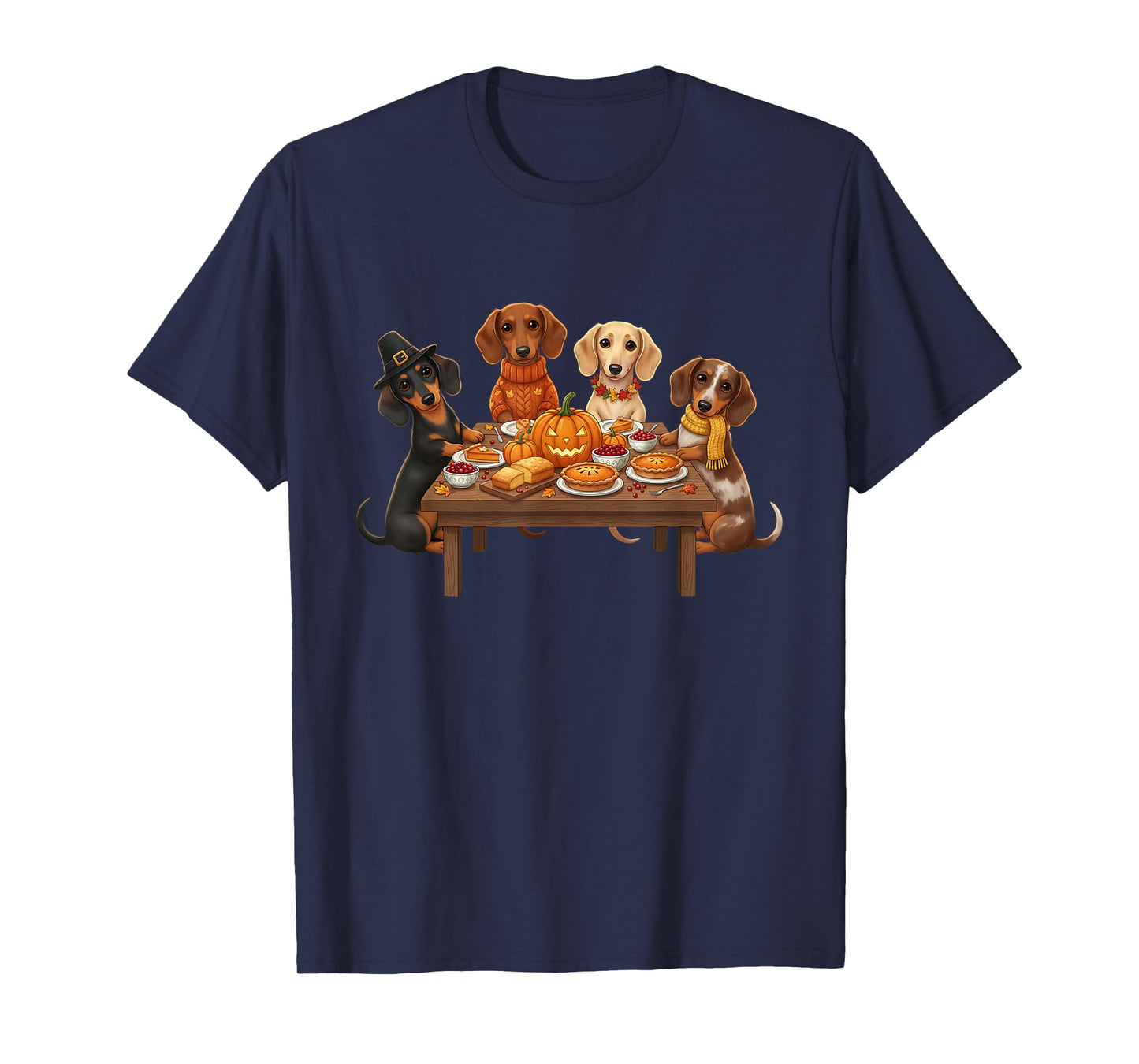 Thanksgiving Dachshund Dogs Dinner Feast Fall Men Women T-Shirt
