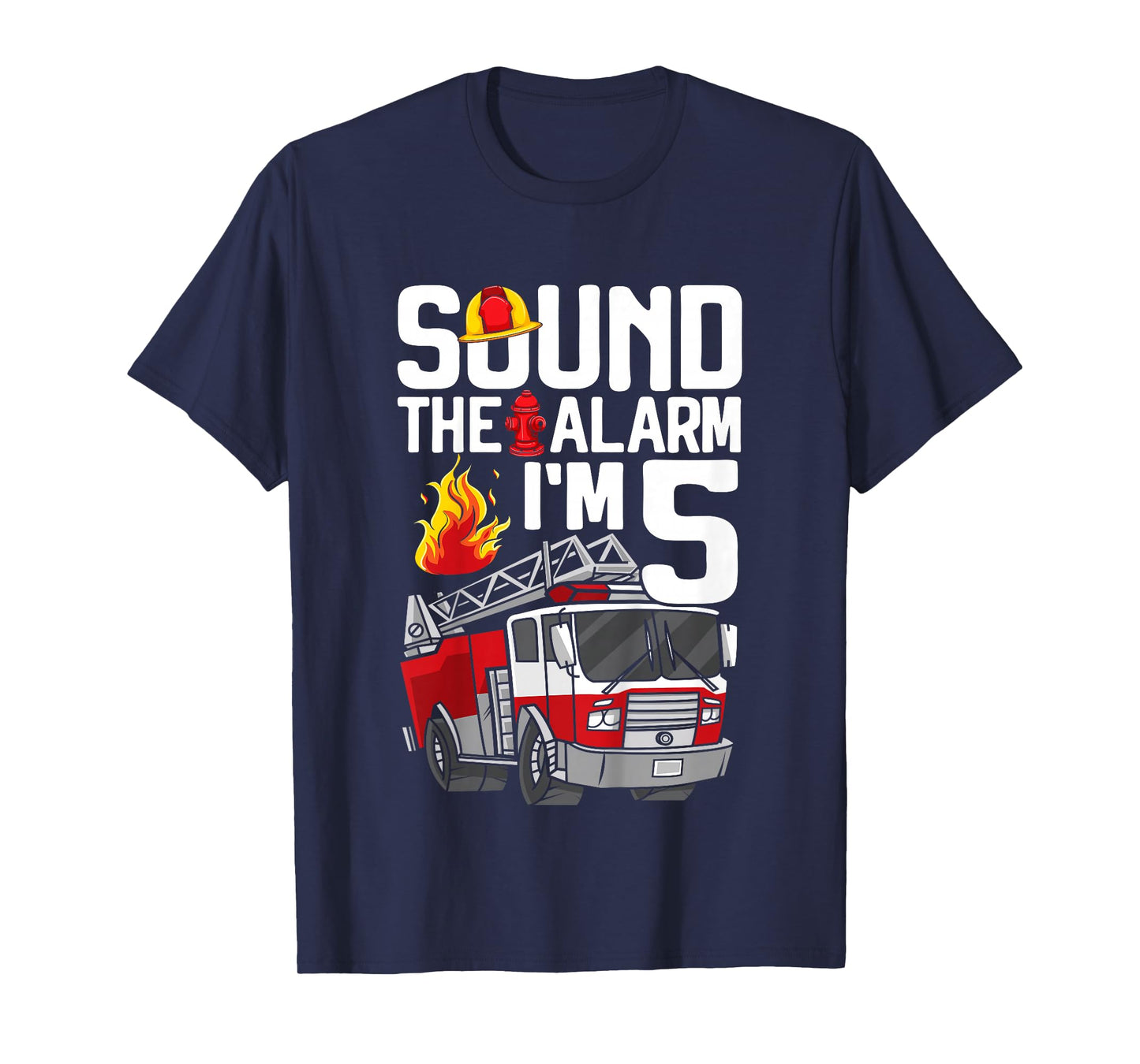 Kids 5th Birthday 5 Years Fire Engine Fire Engine Toddler T-Shirt
