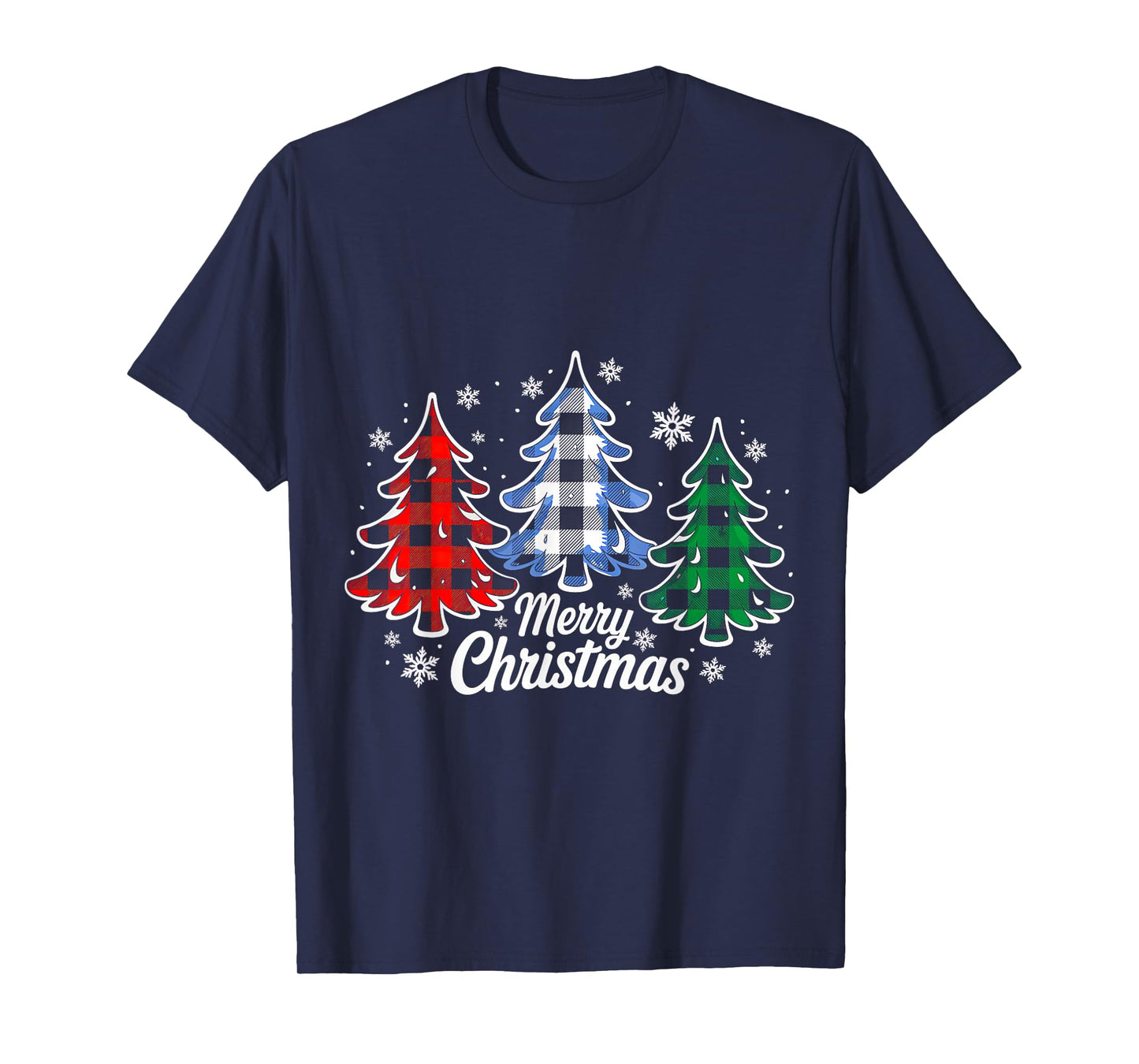 Merry Christmas Tree Xmas Buffalo Plaid Red White Green T-Shirt