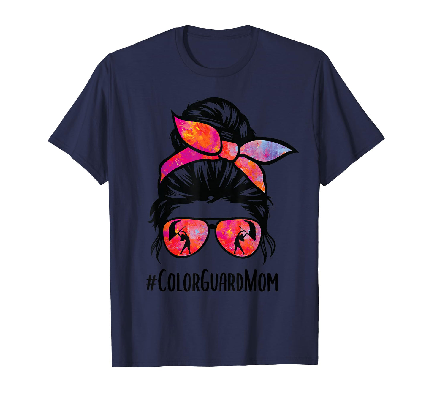 Color Guard Mom messy bun Marching Band School Mommy Mother T-Shirt