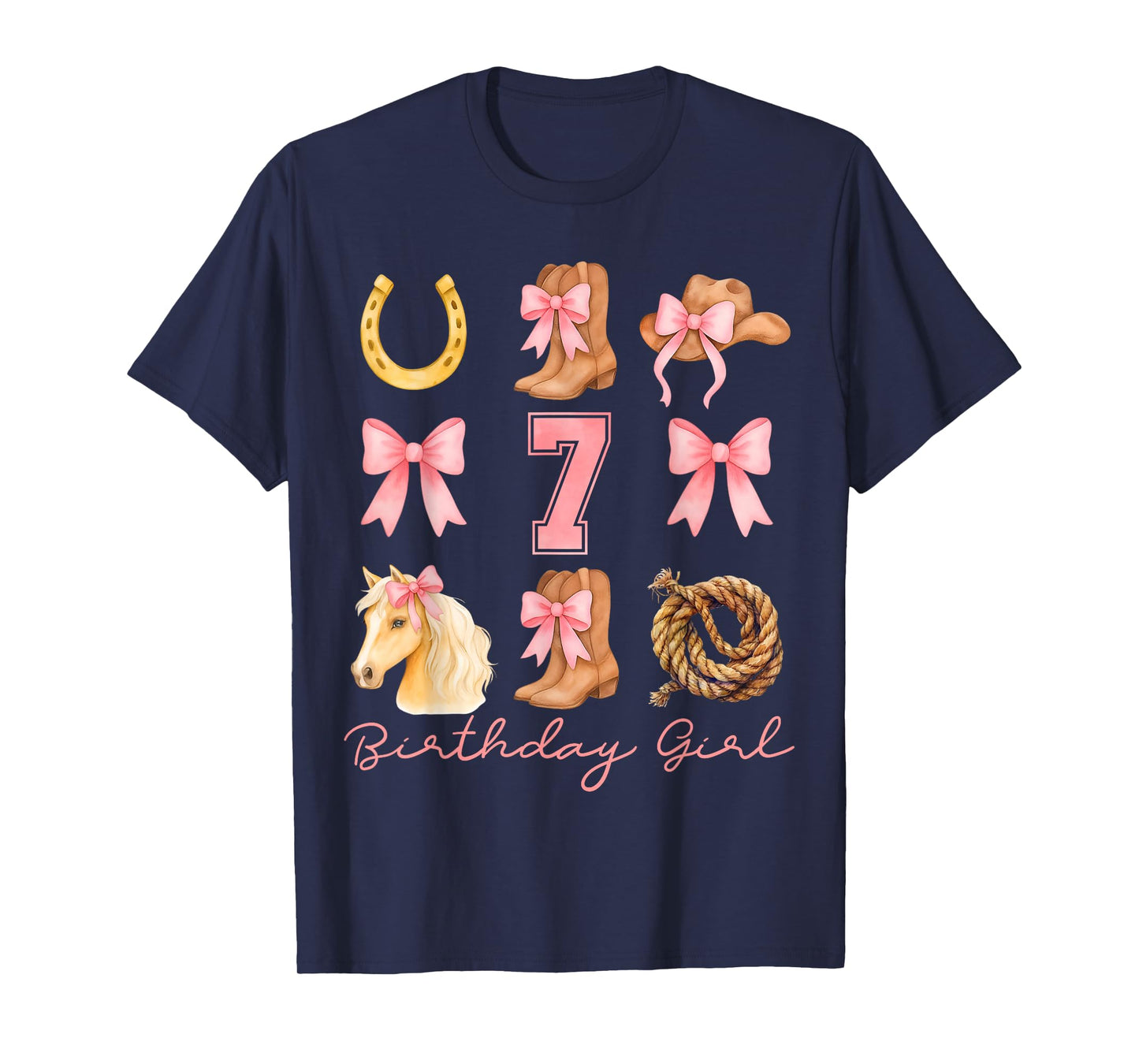 Coquette Bow 7th Birthday Girl Cowgirl 7 Years Old Western T-Shirt