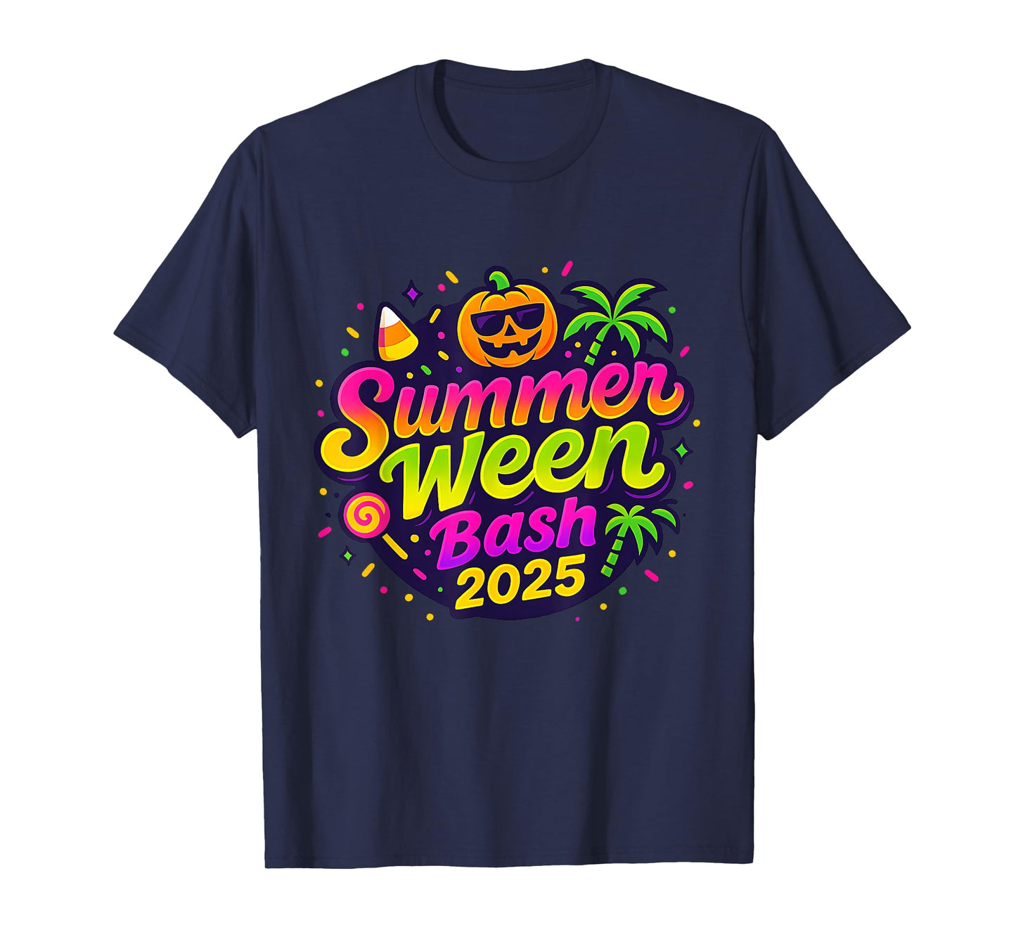SummerWeen Bash 2025 Skeleton Beach Party Halloween Vibes T-Shirt