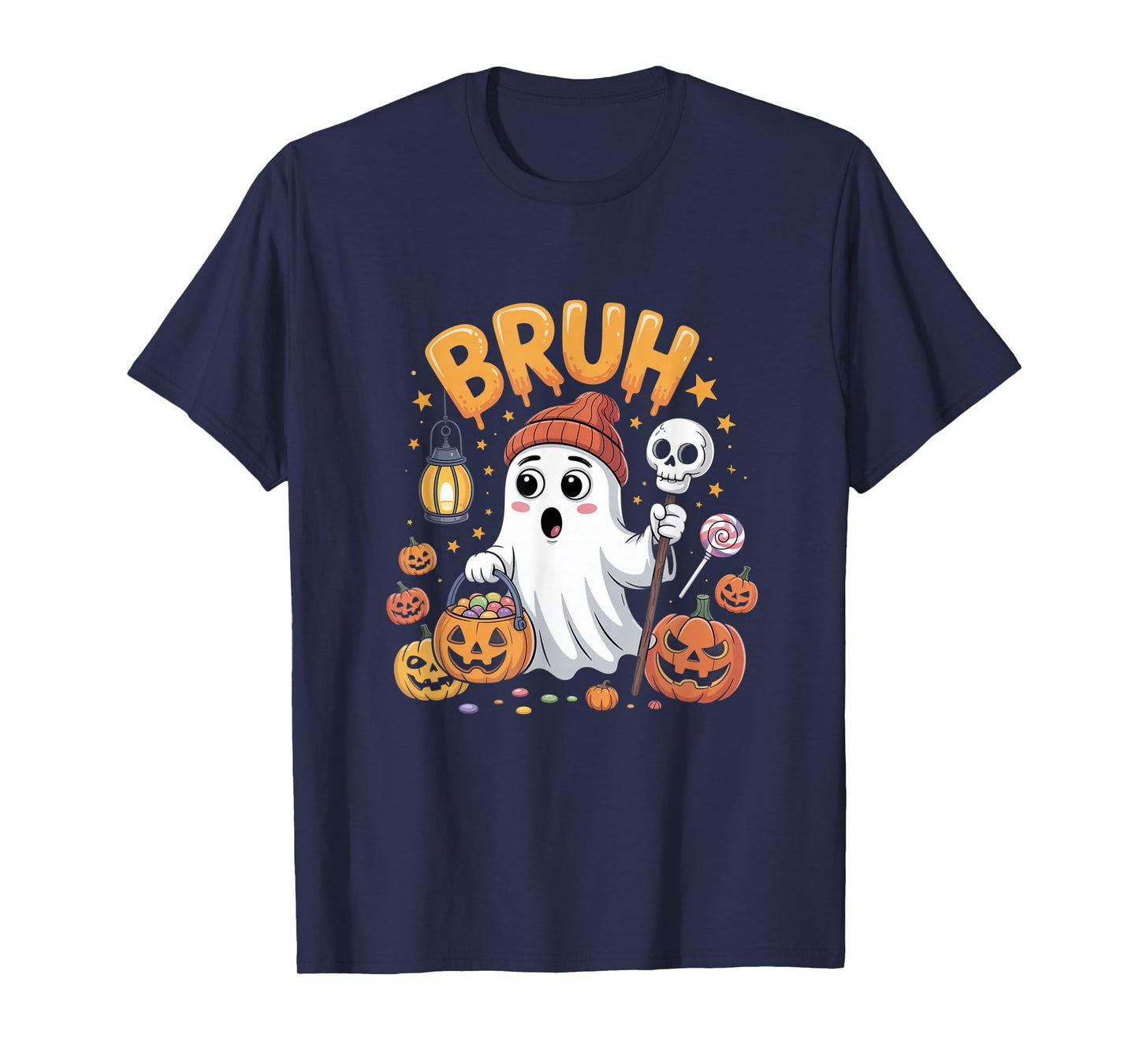 Bruh Ghost Funny Expression Pumpkin Lantern Spooky Design T-Shirt