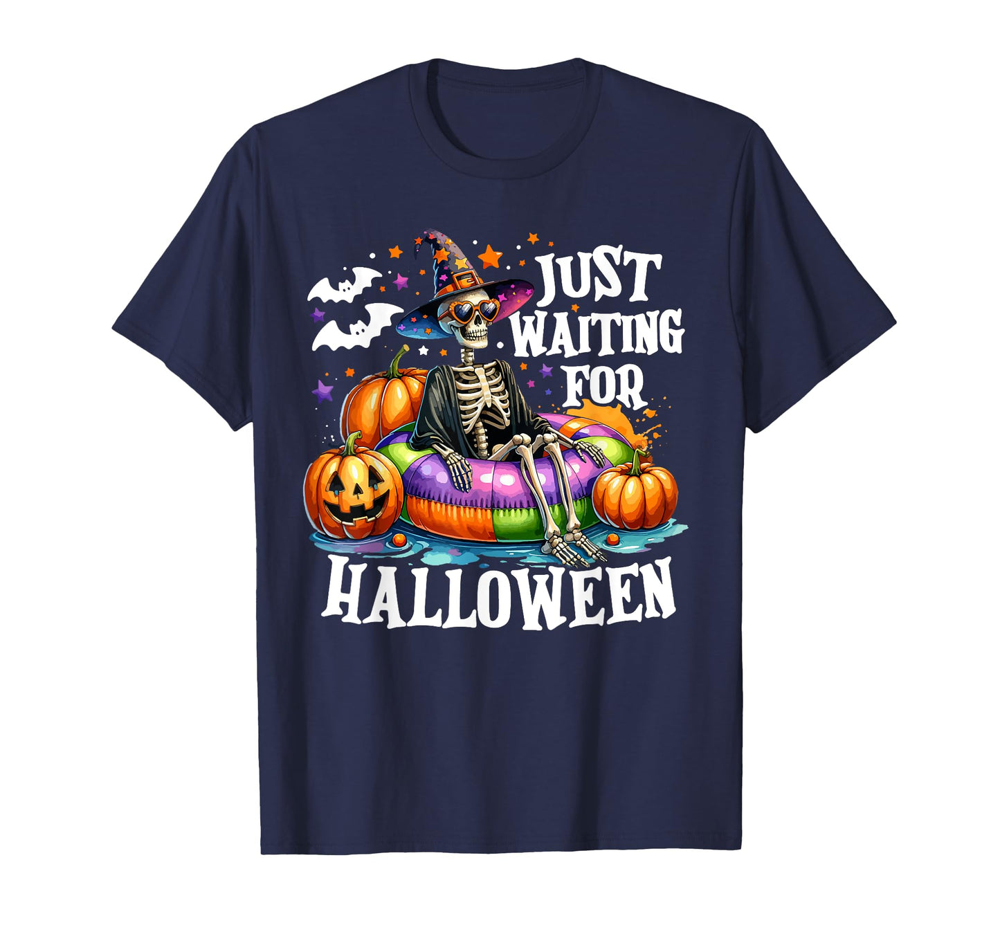 Just Waiting For Halloween Spooky Skeleton Summer Halloween T-Shirt