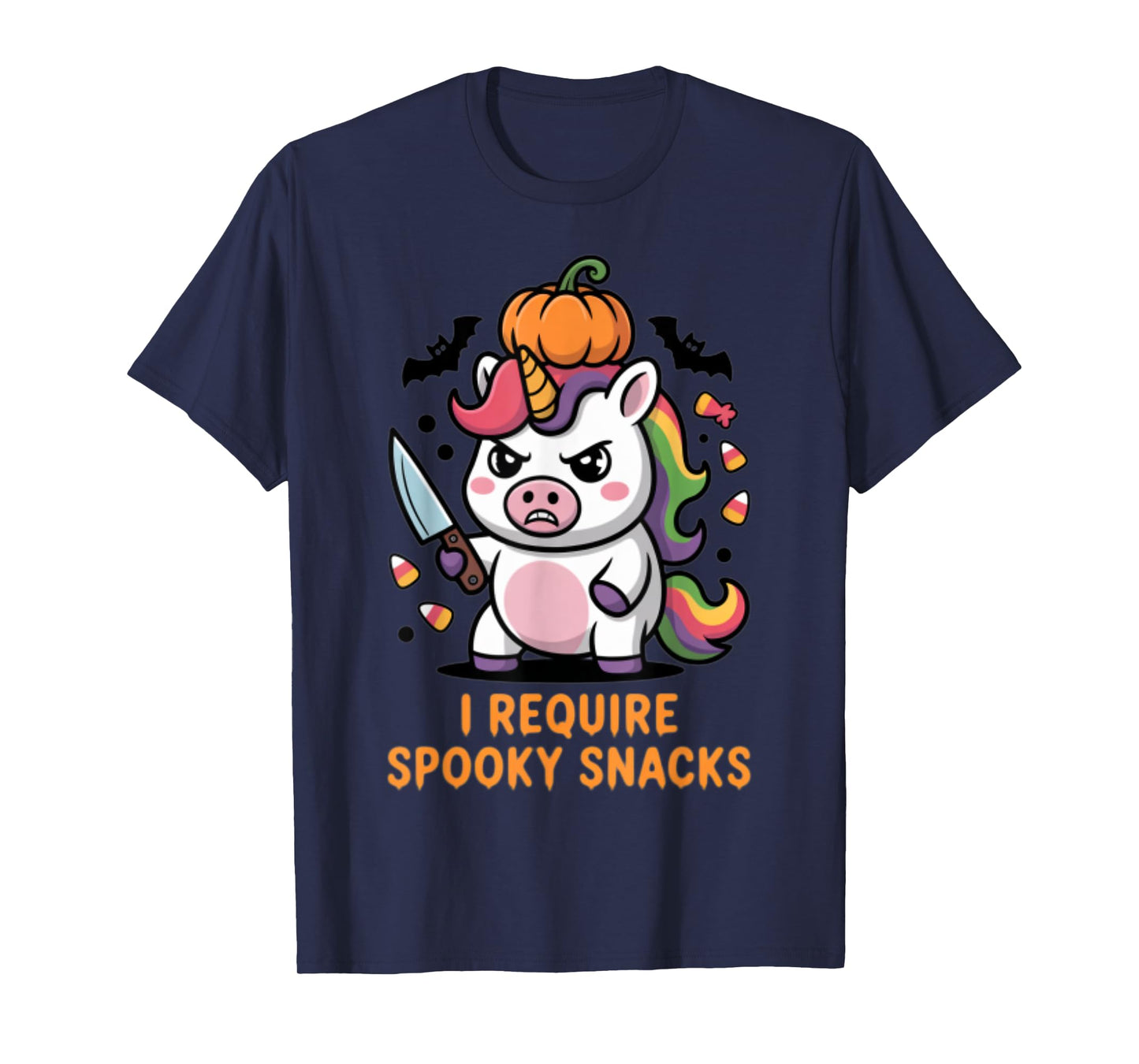 I Require Spooky Snacks Angry Unicorn Halloween T-Shirt