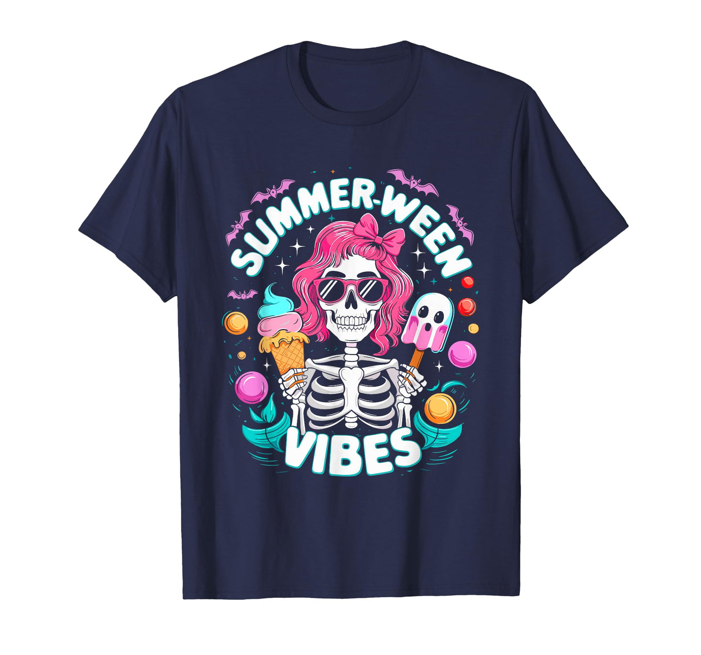 Summerween Vibes Skeleton Spooky Vacation Halloween Summer T-Shirt