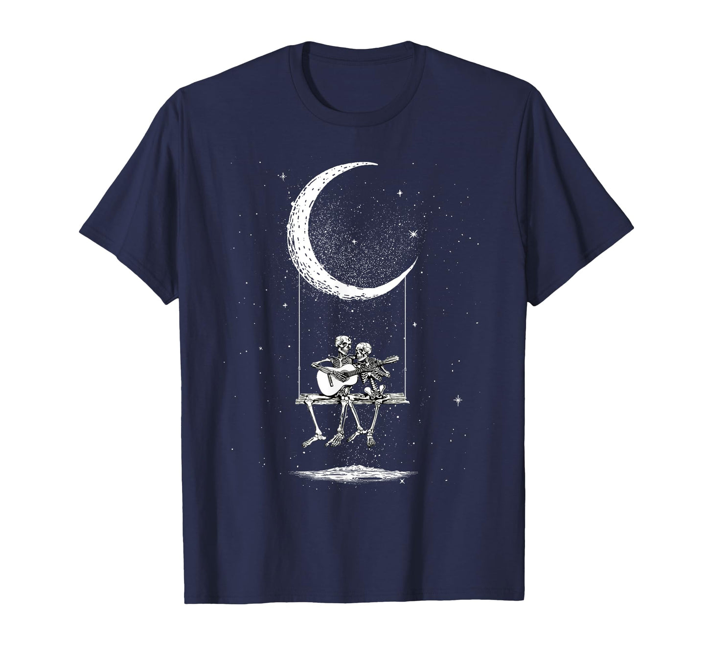 Skeleton Couple Moon Swing Guitar Lover Halloween Rock On T-Shirt