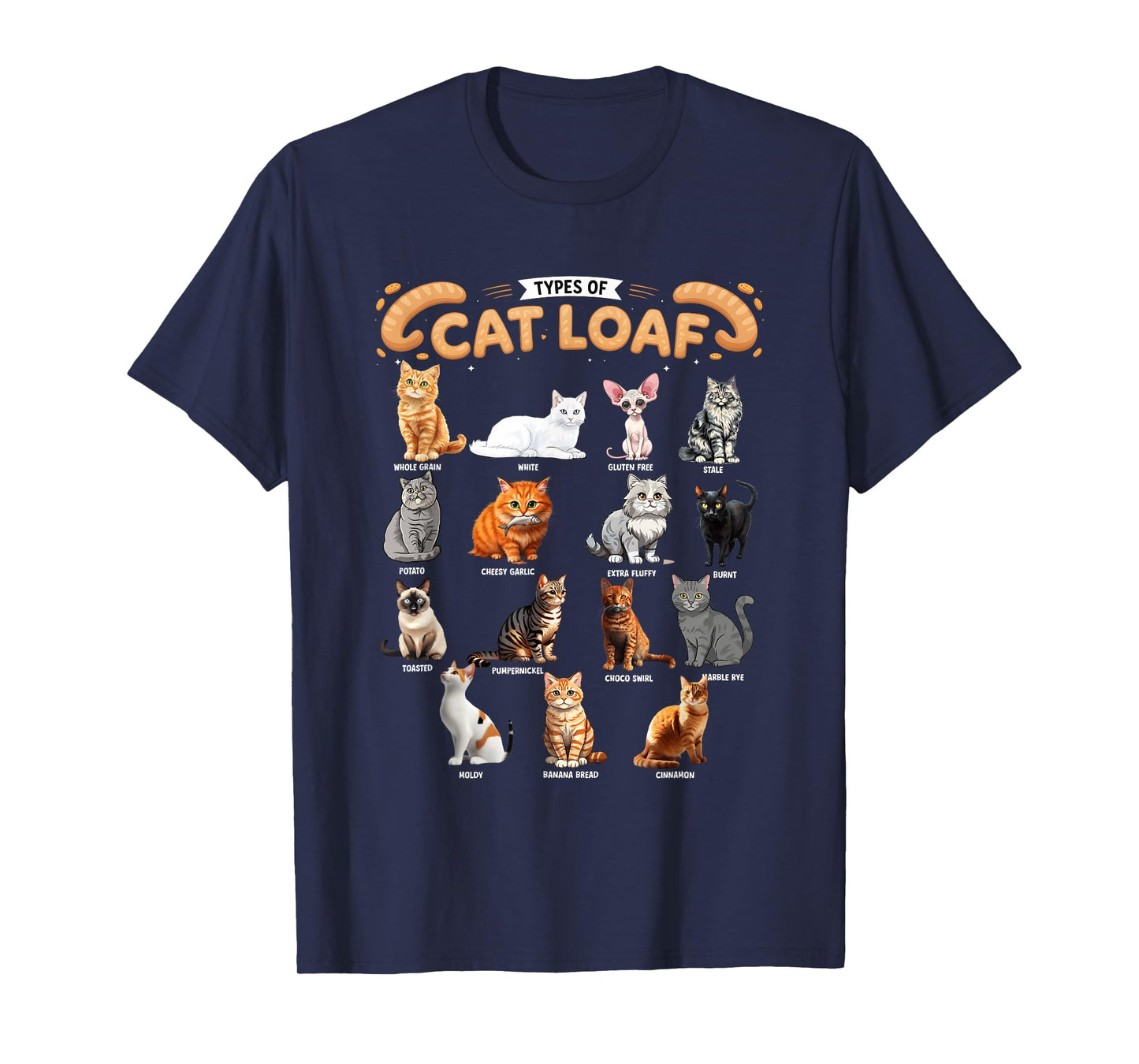 Types of Cats Loaf Illustrated Adorable Kitty Bread Cat T-Shirt