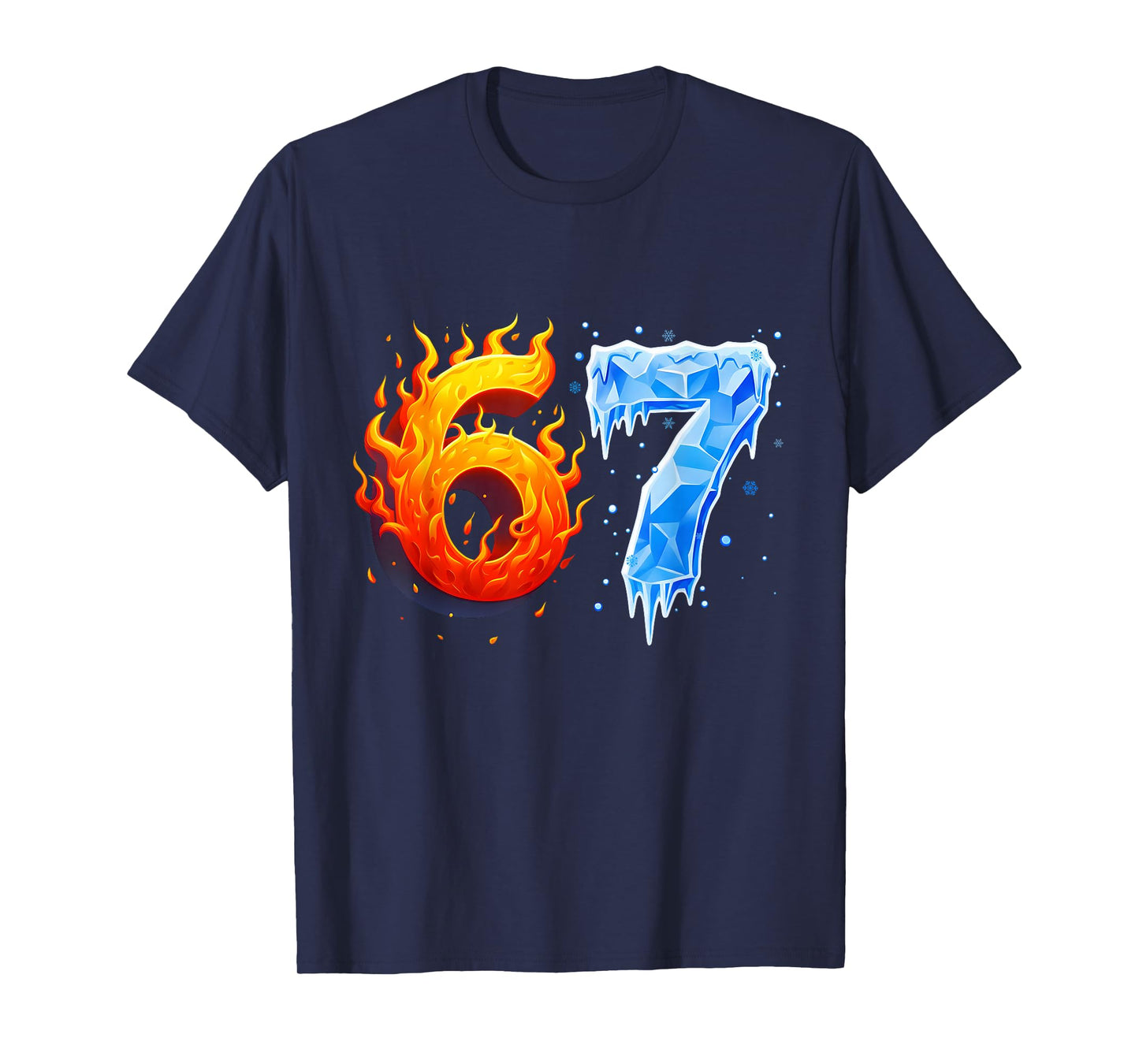 67 Six Seven 6-7 Flaming Ice Funny Teen Kids Brainrot Meme T-Shirt
