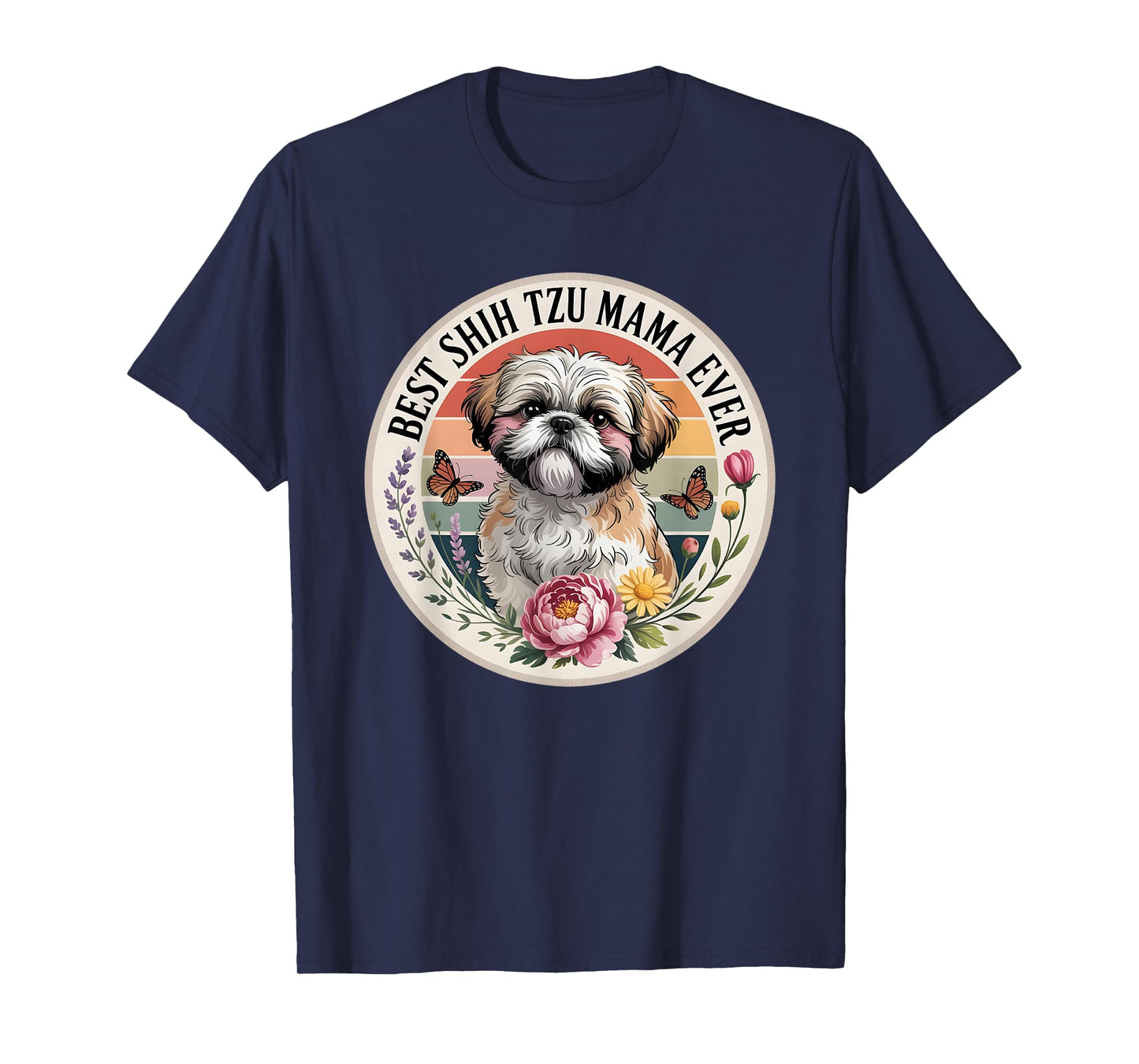 Best Shih tzu mom Ever Retro Floral Shih tzu Graphic Women T-Shirt
