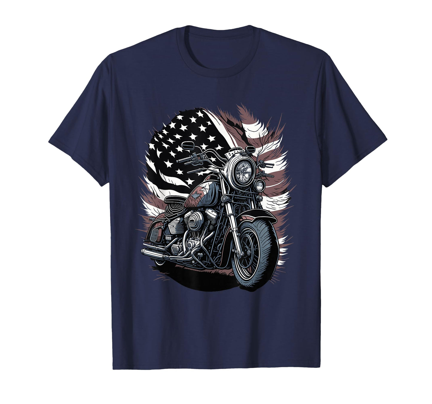 Motorcycle Vintage American Flag 4th of July Retro Biker T-Shirt