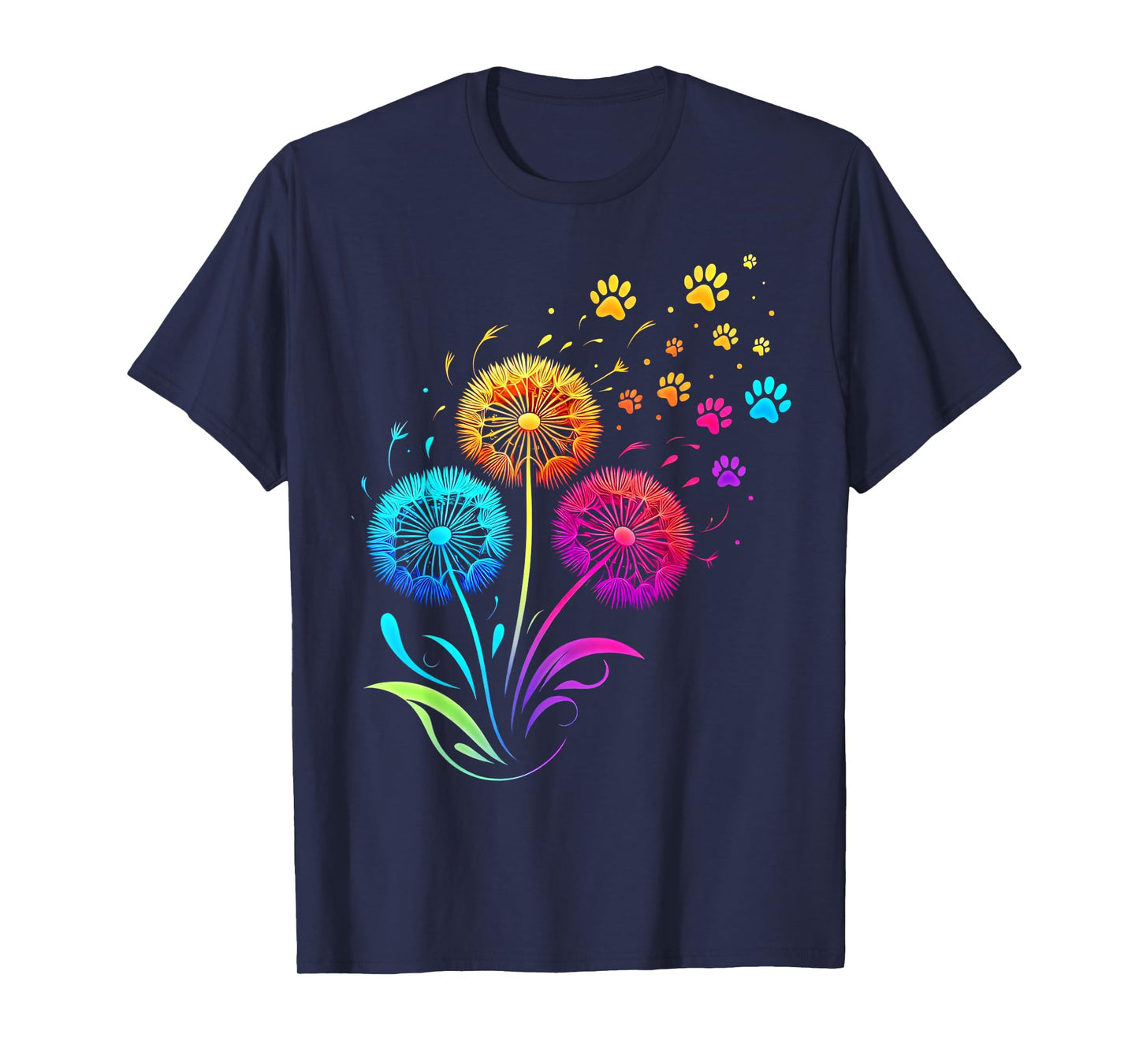 Cute Dog Paw Sunflower Dandelion Colorful Flowers Dog Paw T-Shirt