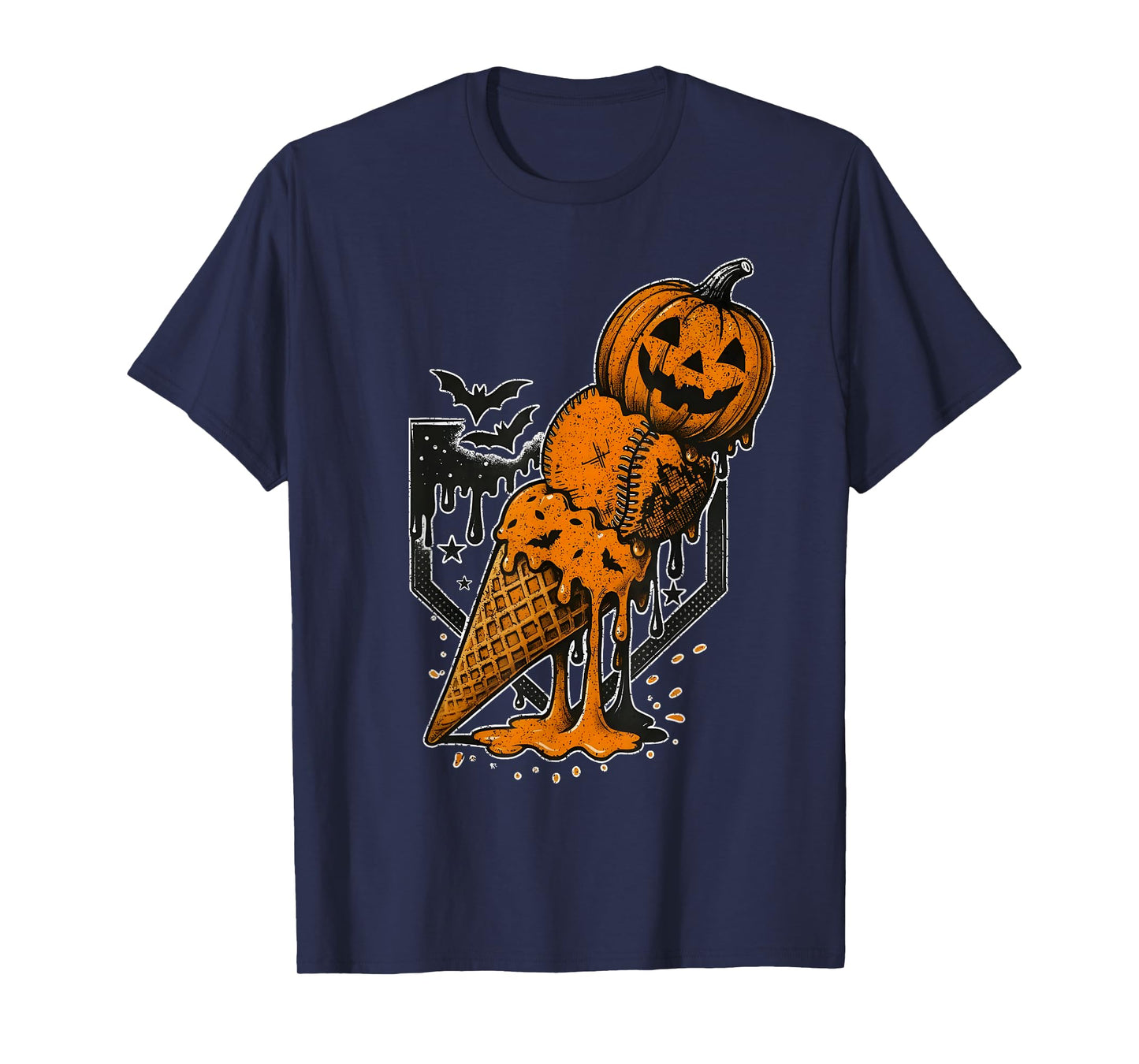 Pumpkin Ice Cream Cone Baseball Home Plate Halloween Season T-Shirt