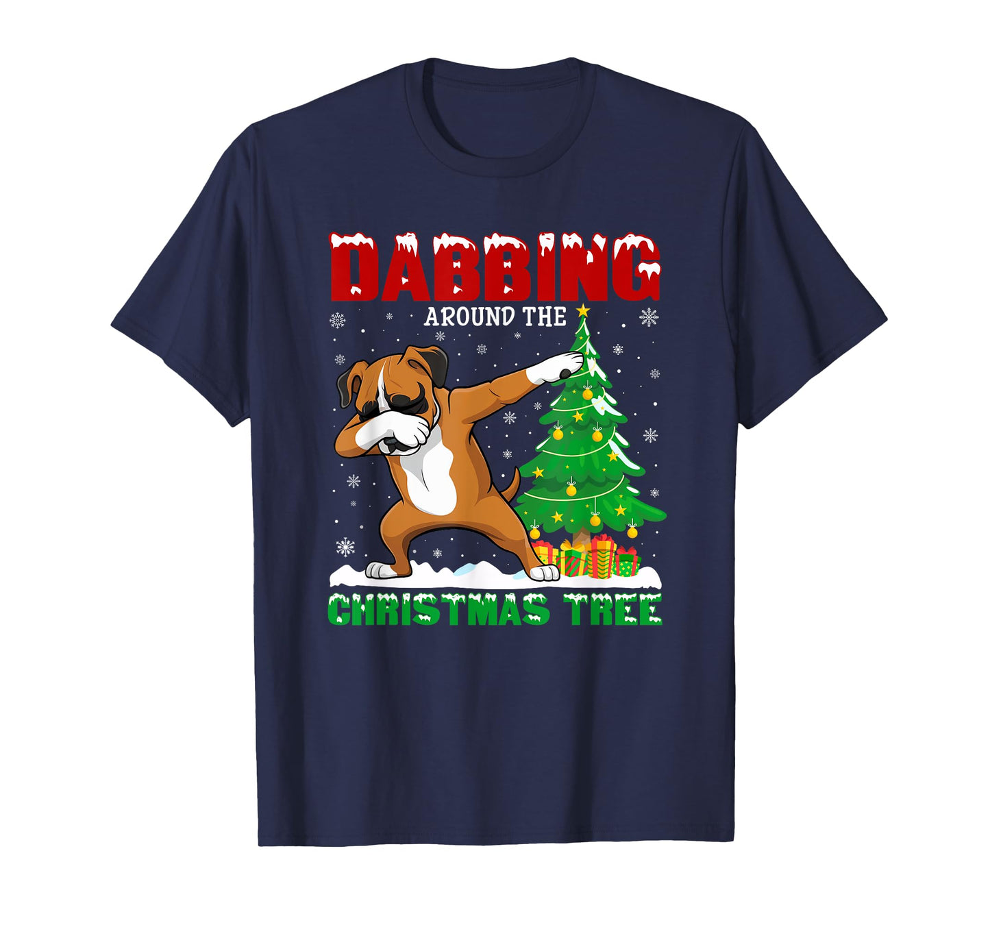 Dabbing Around the Christmas Tree Boxer Dog Xmas Costume T-Shirt