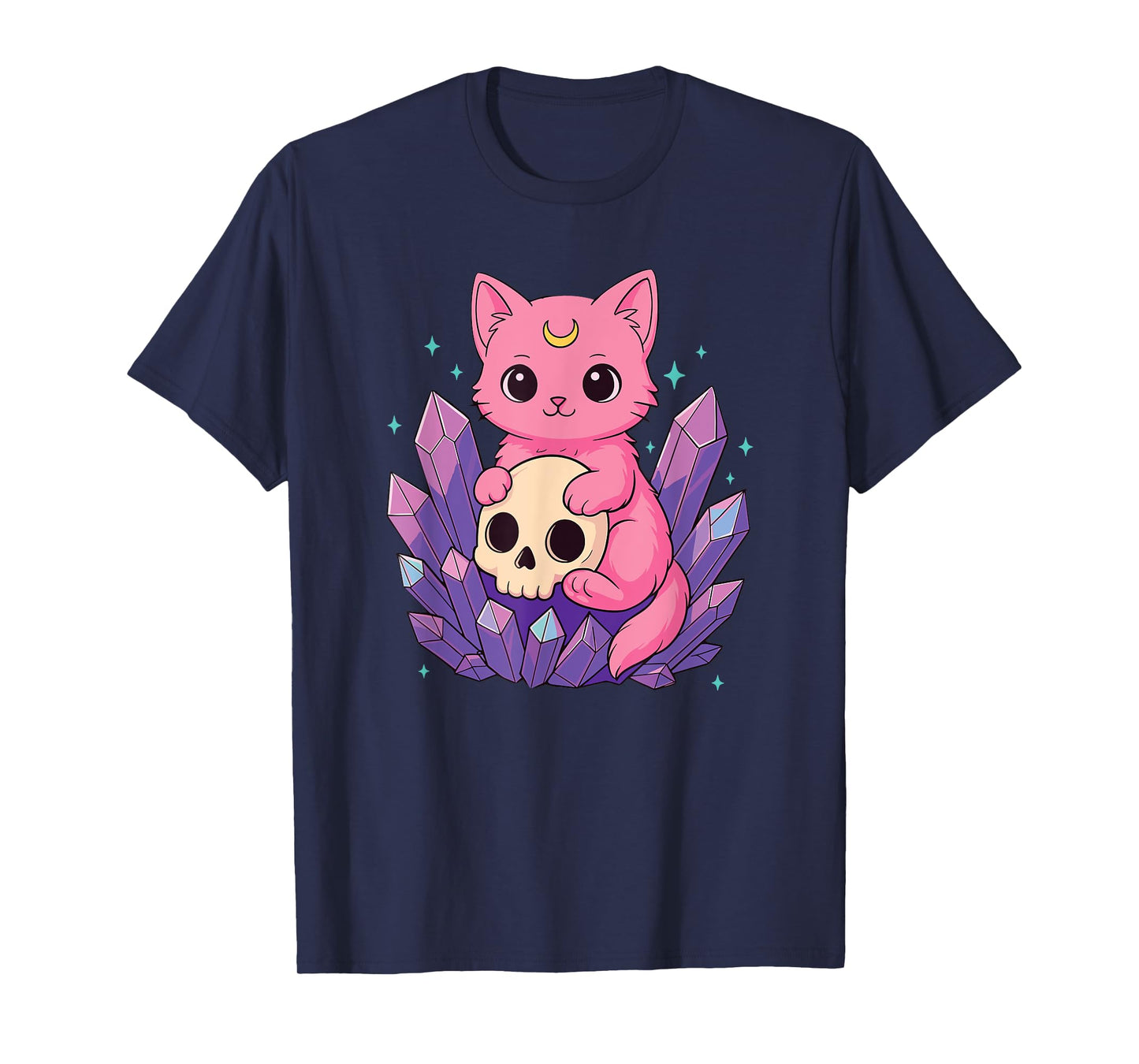 Kawaii Pastel Goth Cute Creepy Cat Bat Skeleton T-Shirt for Men Women Kids