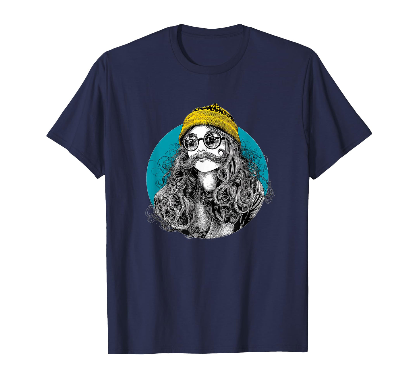 Funny Mustache Girl Logo T-Shirt