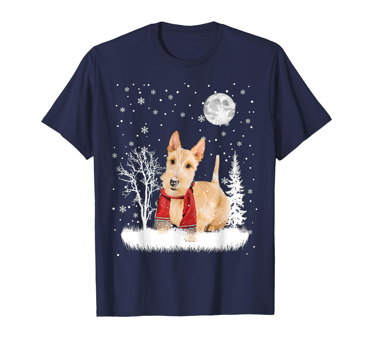 Scottish Terrier Under Moonlight Snow Christmas Pajama T-Shirt