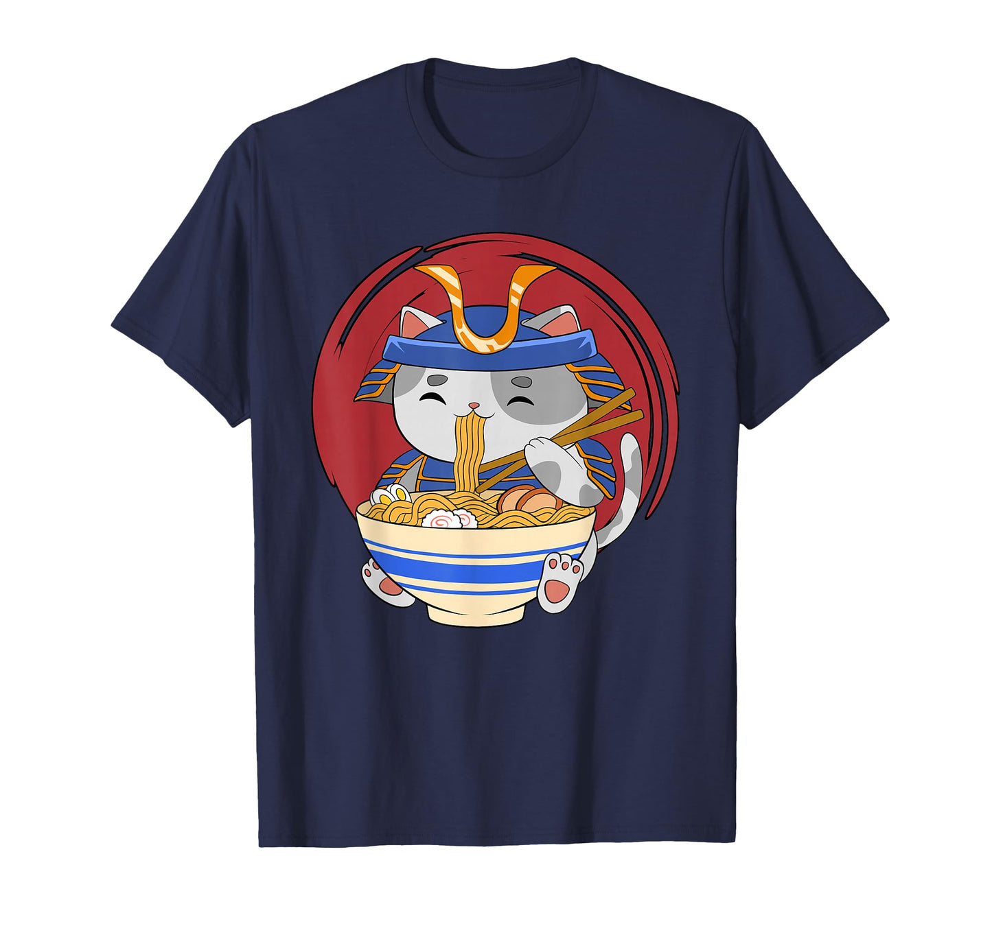Kawaii Cat Eating Ramen Noodles Otaku Manga Funny Anime T-Shirt