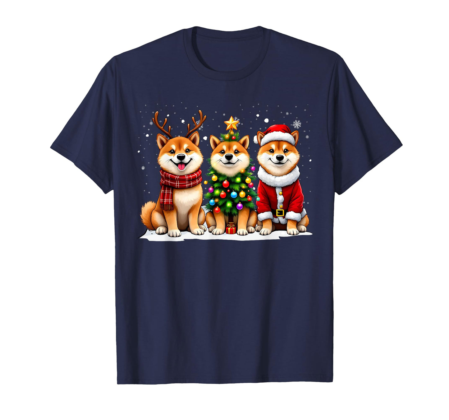 Retro Christmas Shiba Inu Santa Reindeer Dog Lover T-Shirt