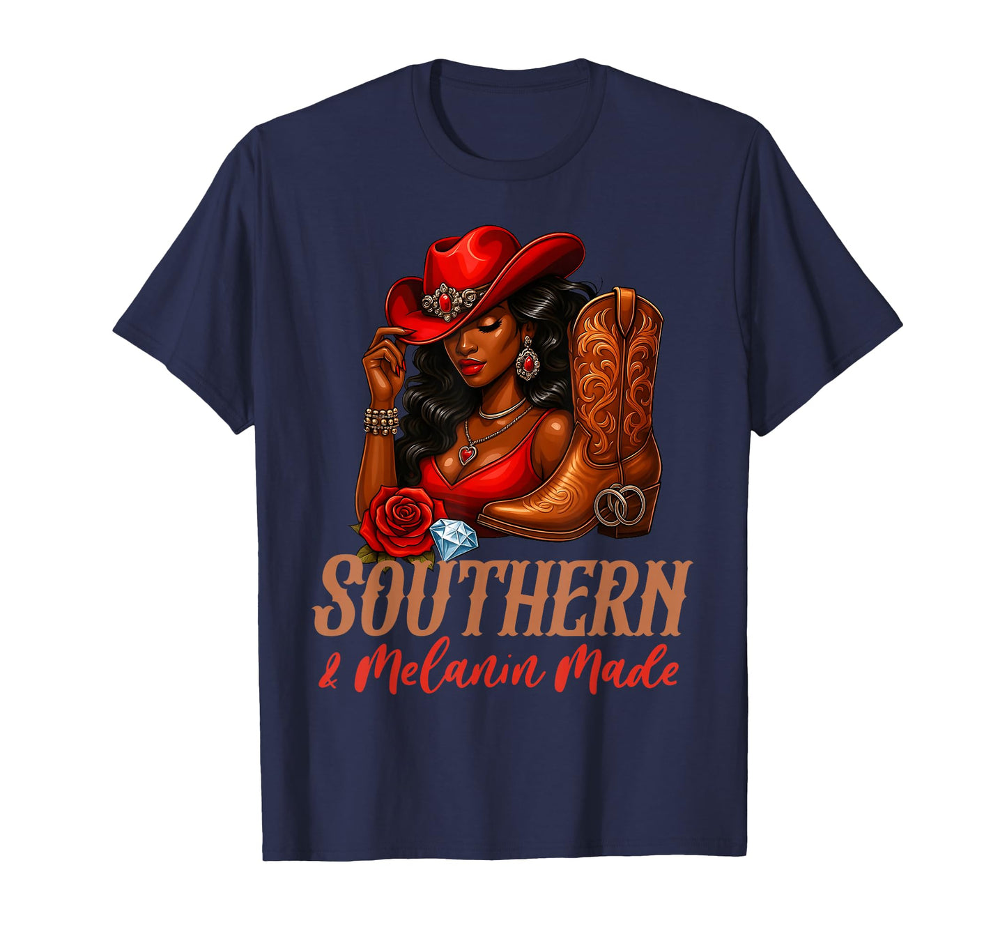 Southern & Melanin Made Black Cowgirl Western Rodeo Texas T-Shirt