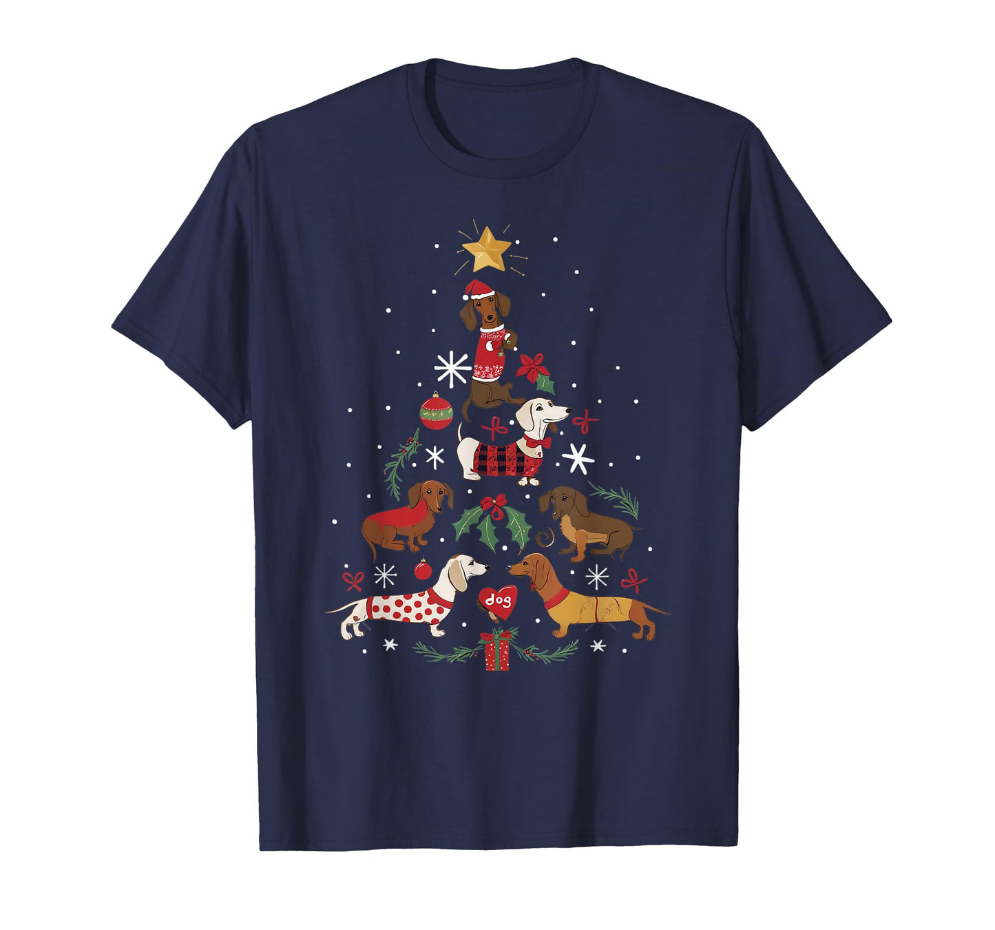 Dachshund Through The Snow Funny Dog Christmas Tree T-Shirt